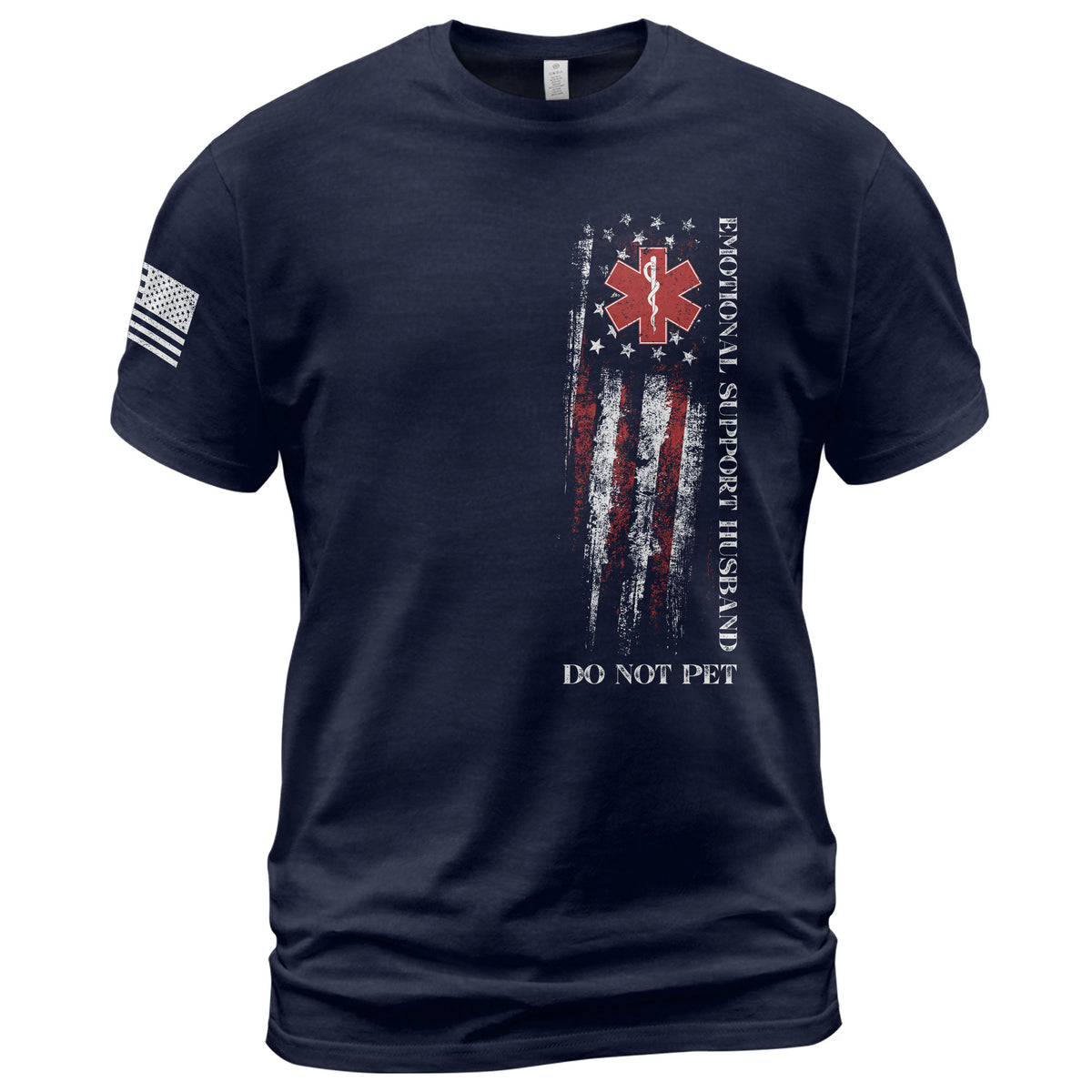 Funny Vertical Emotional Support Husband Flag Graphic Tee Shirt Casual Apparel Top