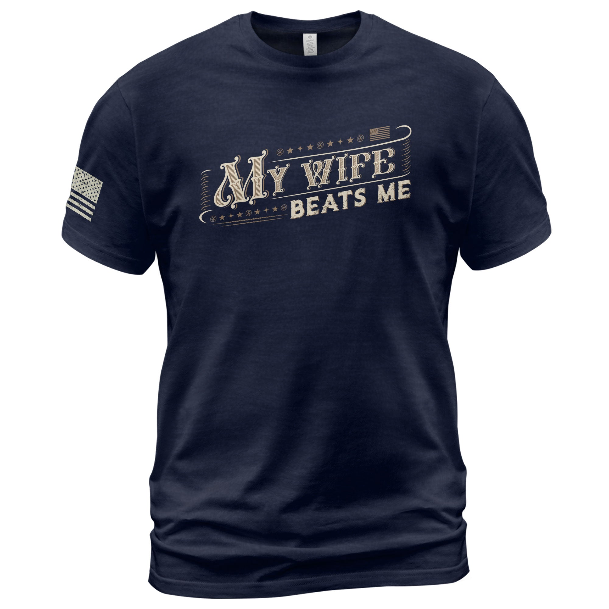 Funny Western Script Quote My Wife Beats Me Men Vintage Graphic Shirt Casual Novelty