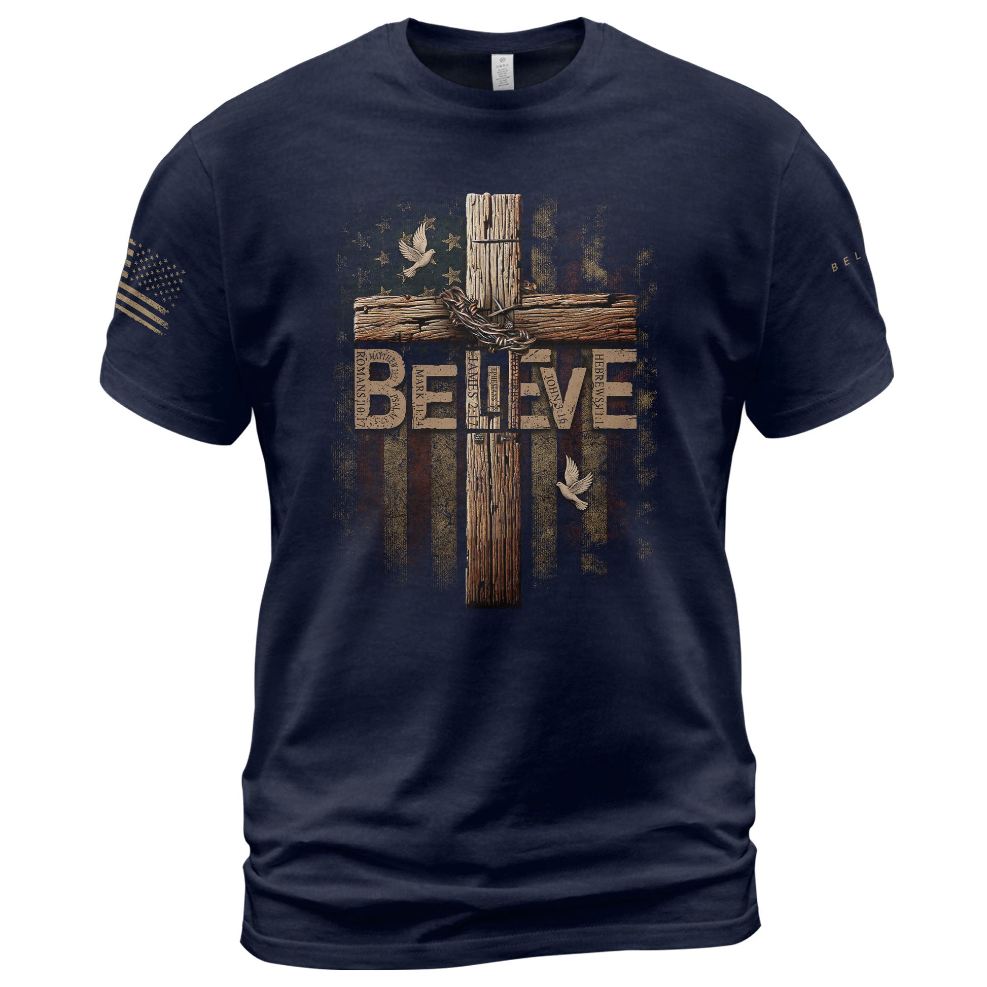 Believe Romans 10:9 Salvation, Christian Shirts for Men - Christian Tee Shirts - Rust Field Wear
