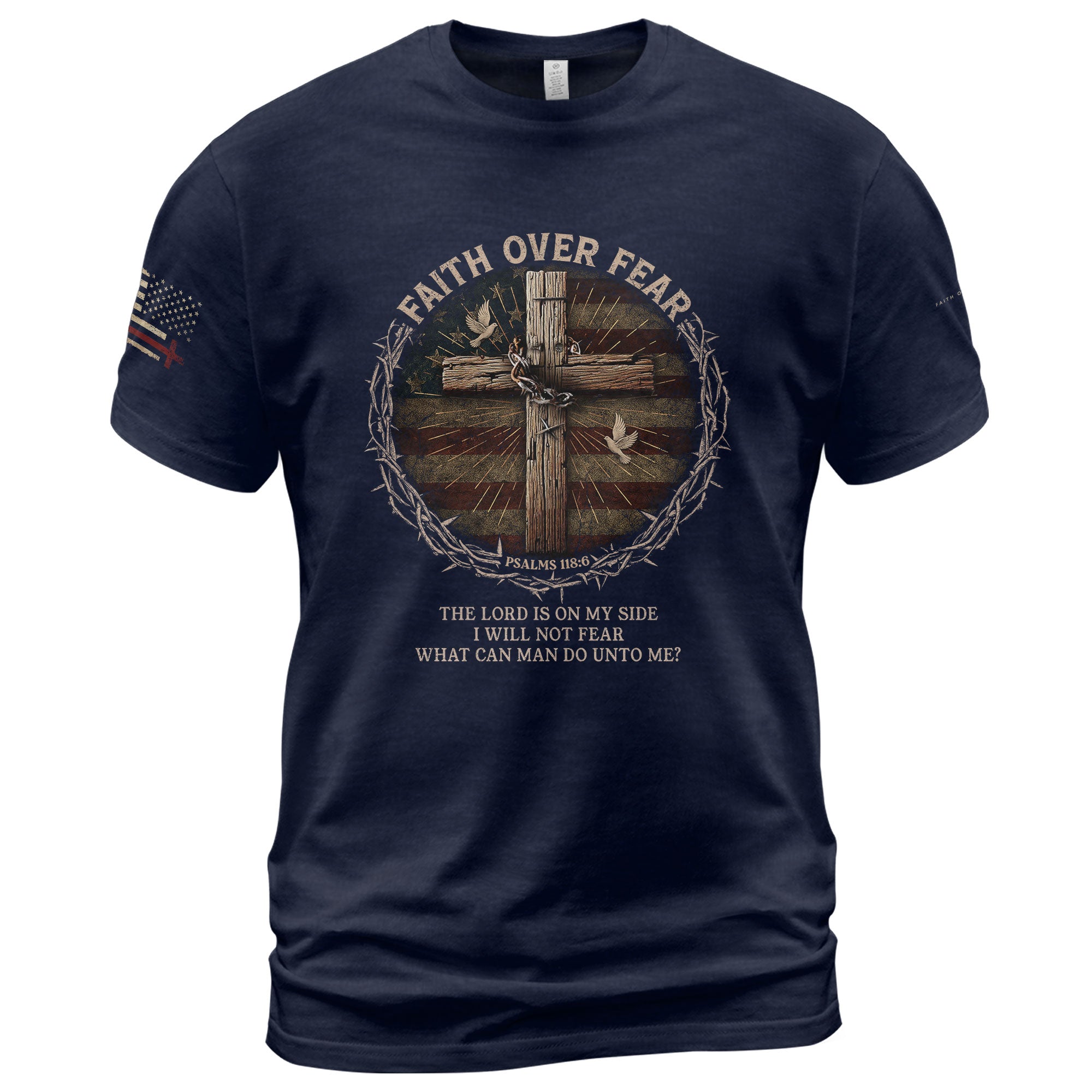 Christian Shirts for Men, Faith Over Fear Psalm 118:6 Warrior - Christian Tee Shirts - Rust Field Wear