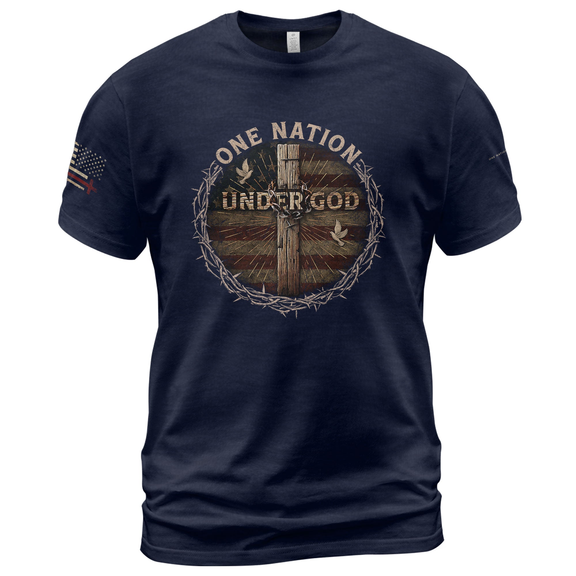 One Nation Under God Crucifix - Christian Tee Shirts, Christian Shirts for Men - Rust Field Wear