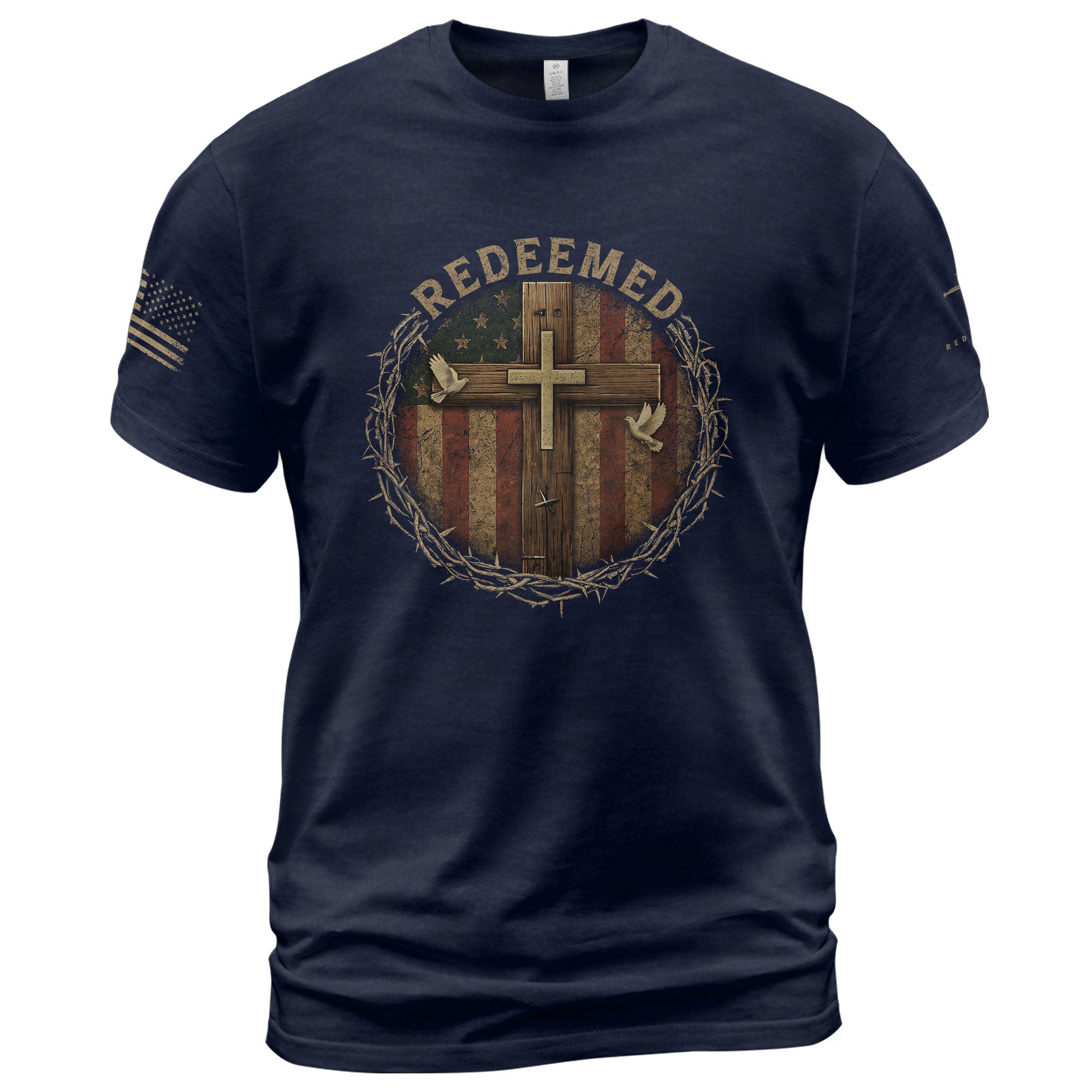 Freedom T Shirt, Redeemed Through the Cross Freedom Worn Bold - Freedom Shirts for Men - Rust Field Wear