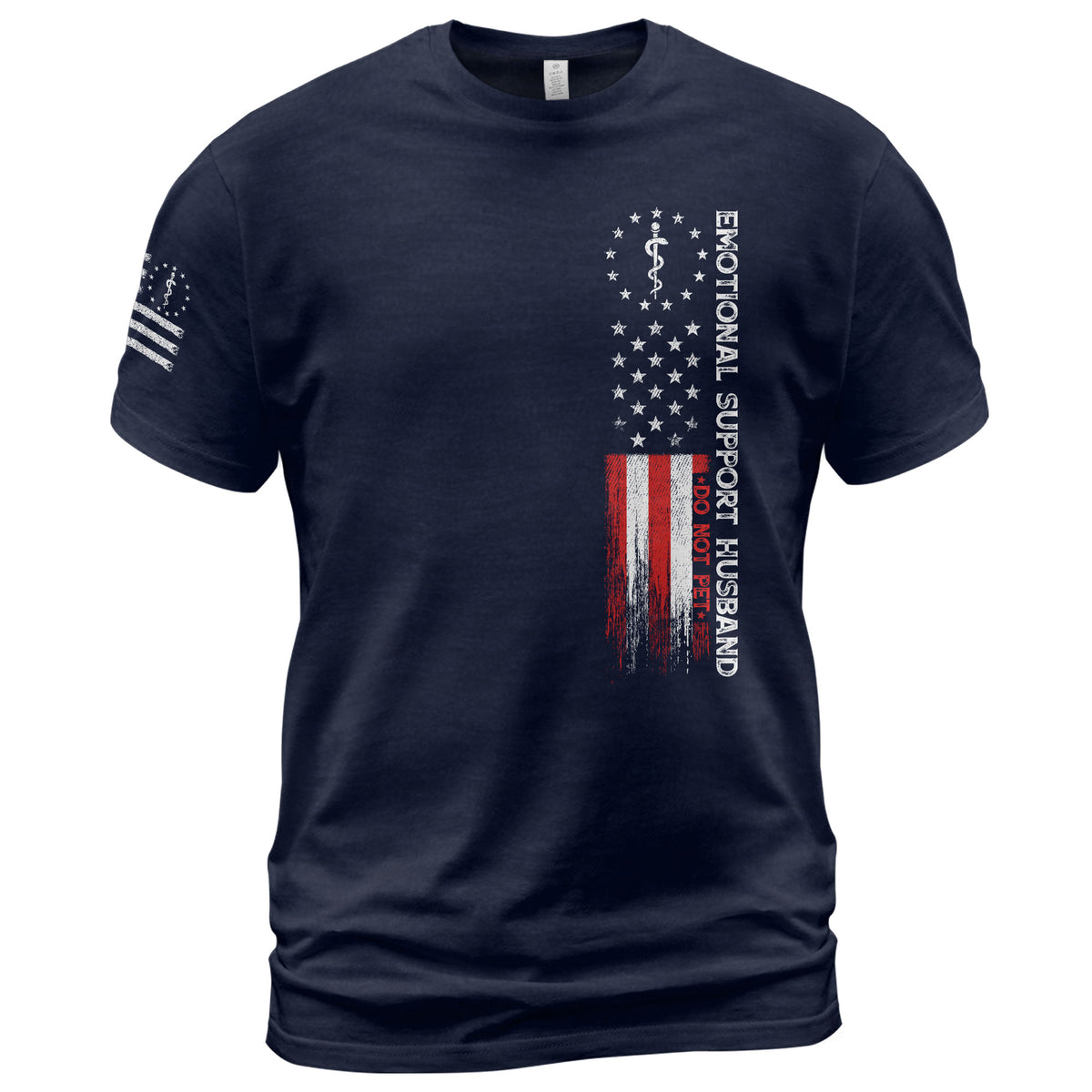 Comic Emotional Support Husband Do Not Pet Vertical Flag Tee Shirt Cotton Apparel