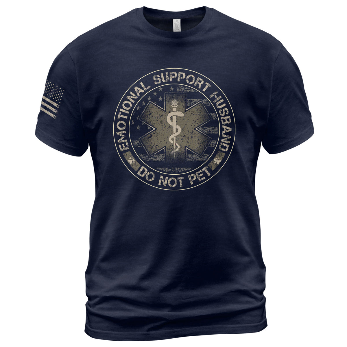 Emotional Support Husband Do Not Pet Star Crest Graphic Tee Shirt Casual Cotton Top