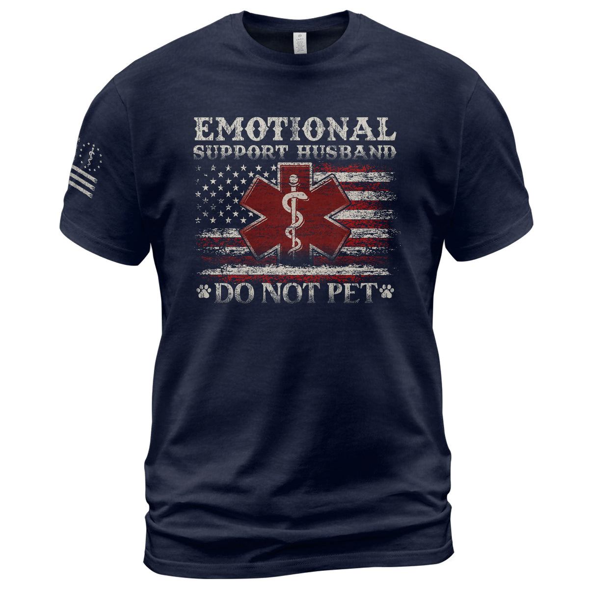 Emotional Support Husband Do Not Pet American Flag Graphic Tee Shirt Cotton Apparel