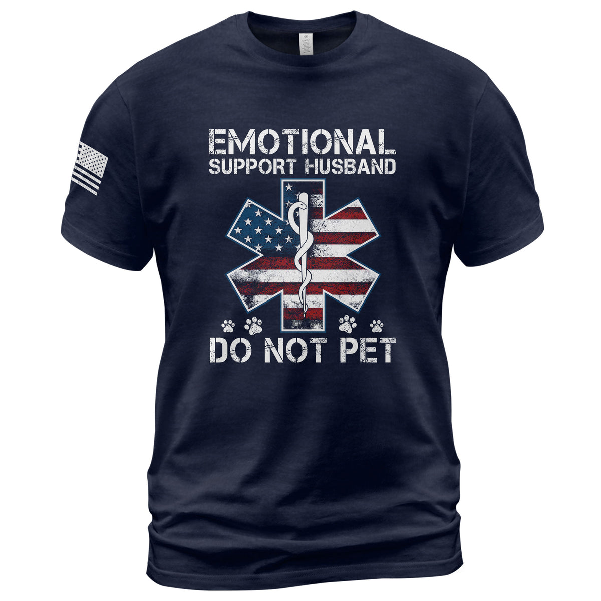 Funny Emotional Support Husband Do Not Pet Patriotic Flag Tee Shirt Cotton Outfit