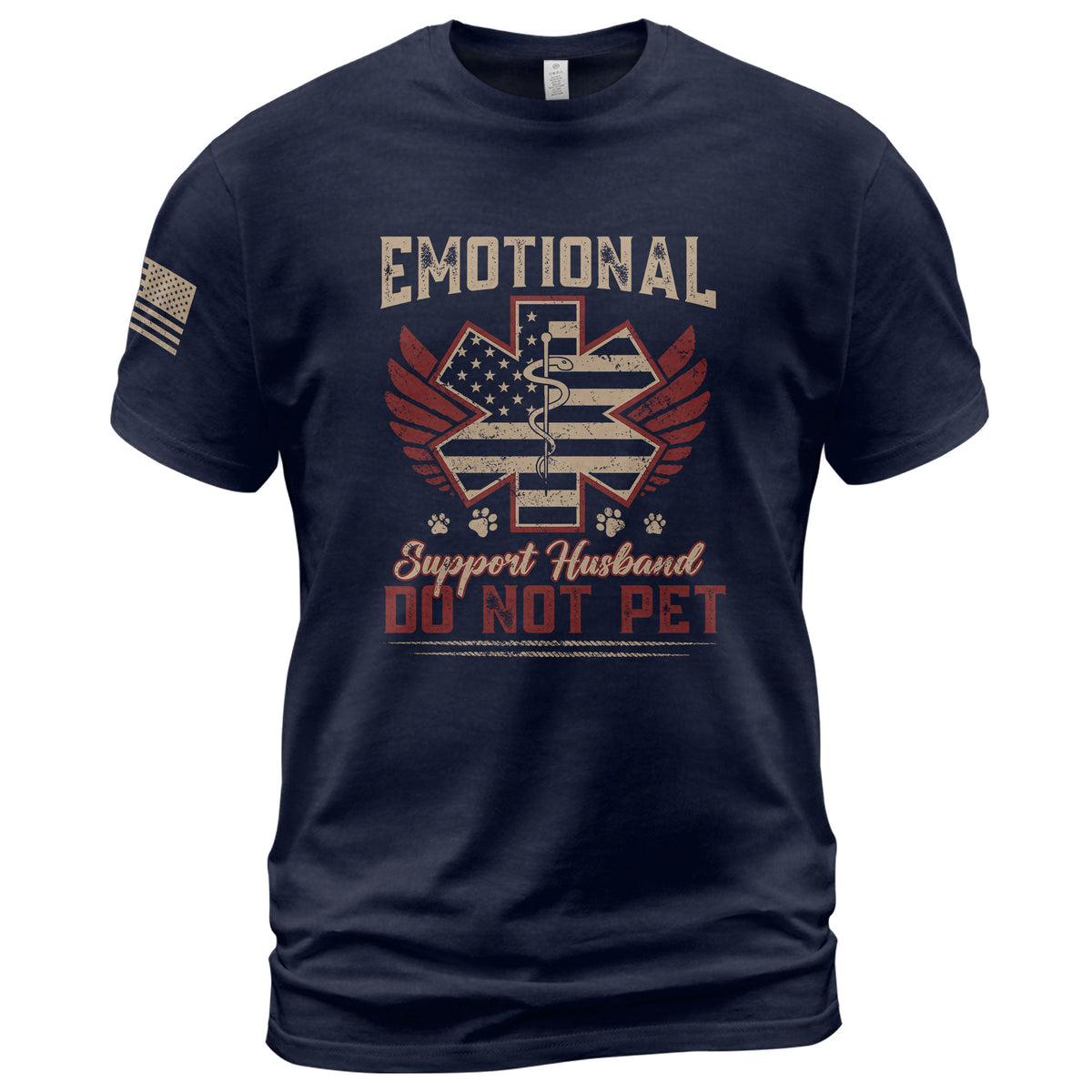 Amusing Emotional Support Husband Do Not Pet Winged Star Graphic Tee Shirt Cotton Top