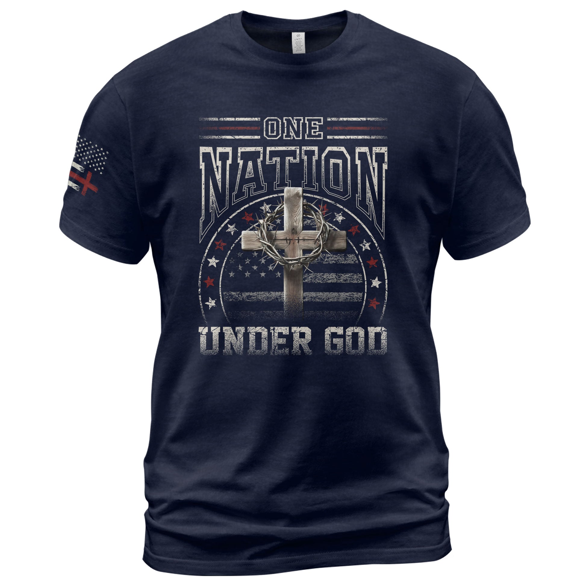 Christian Shirts for Men - One Nation Under God Cross and American Flag, Christian Tee Shirts - Rust Field Wear