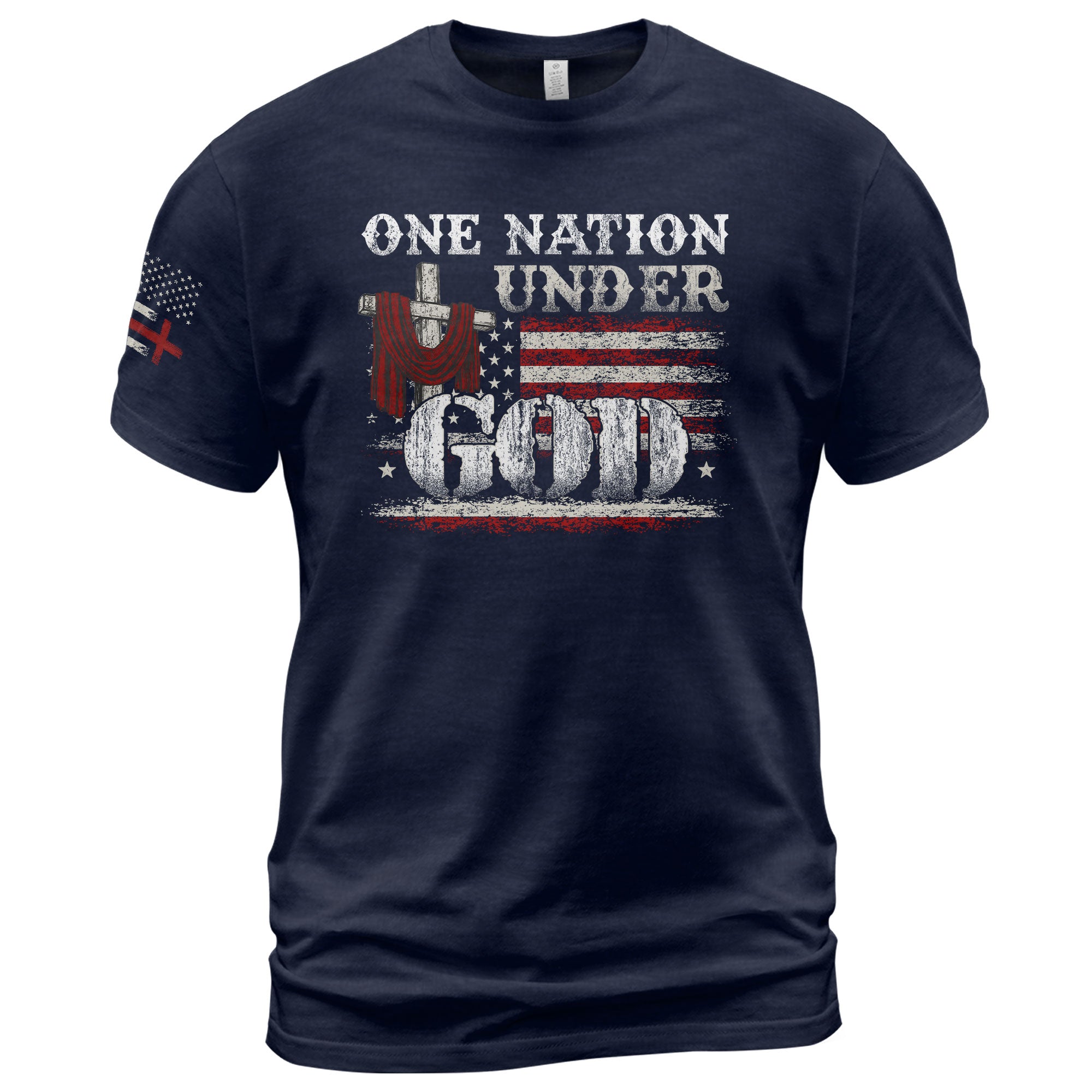One Nation Under God Cross and American Flag, Christian Shirts for Men - Christian Tee Shirts - Rust Field Wear