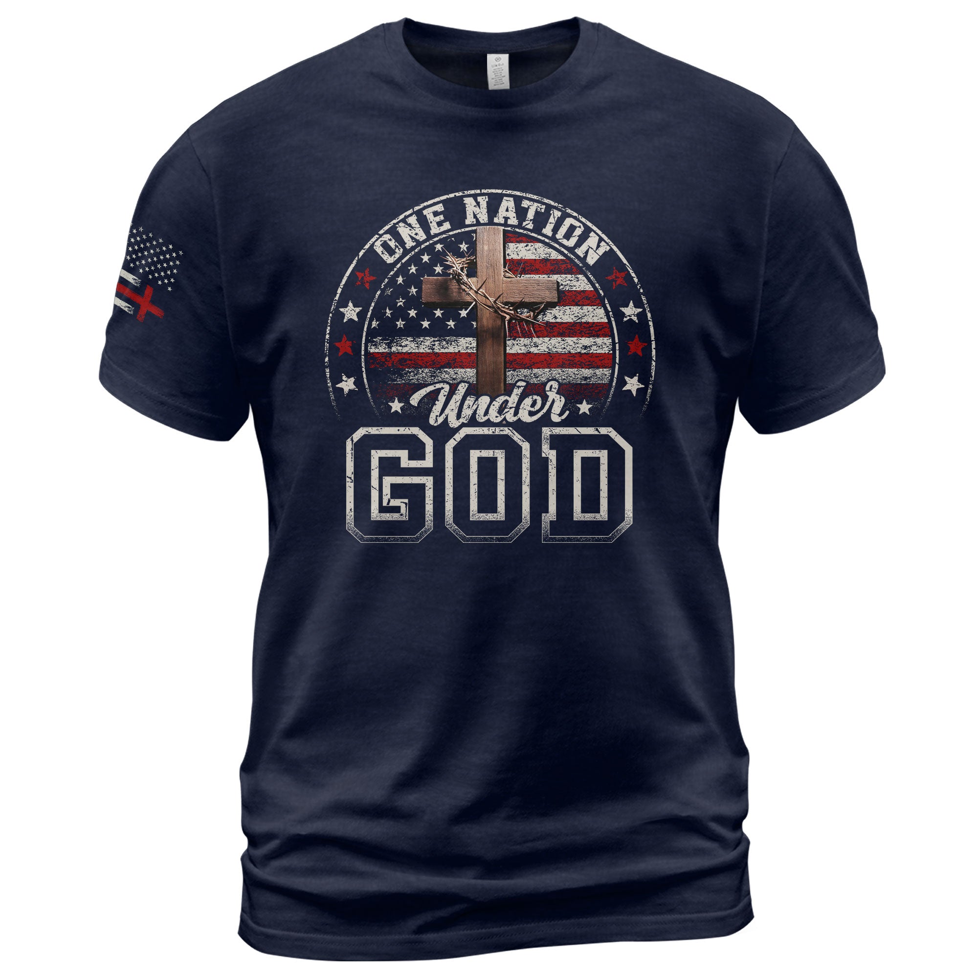 One Nation Under God Christian American Flag Cross, Christian Tee Shirts - Faith Shirts for Men - Rust Field Wear