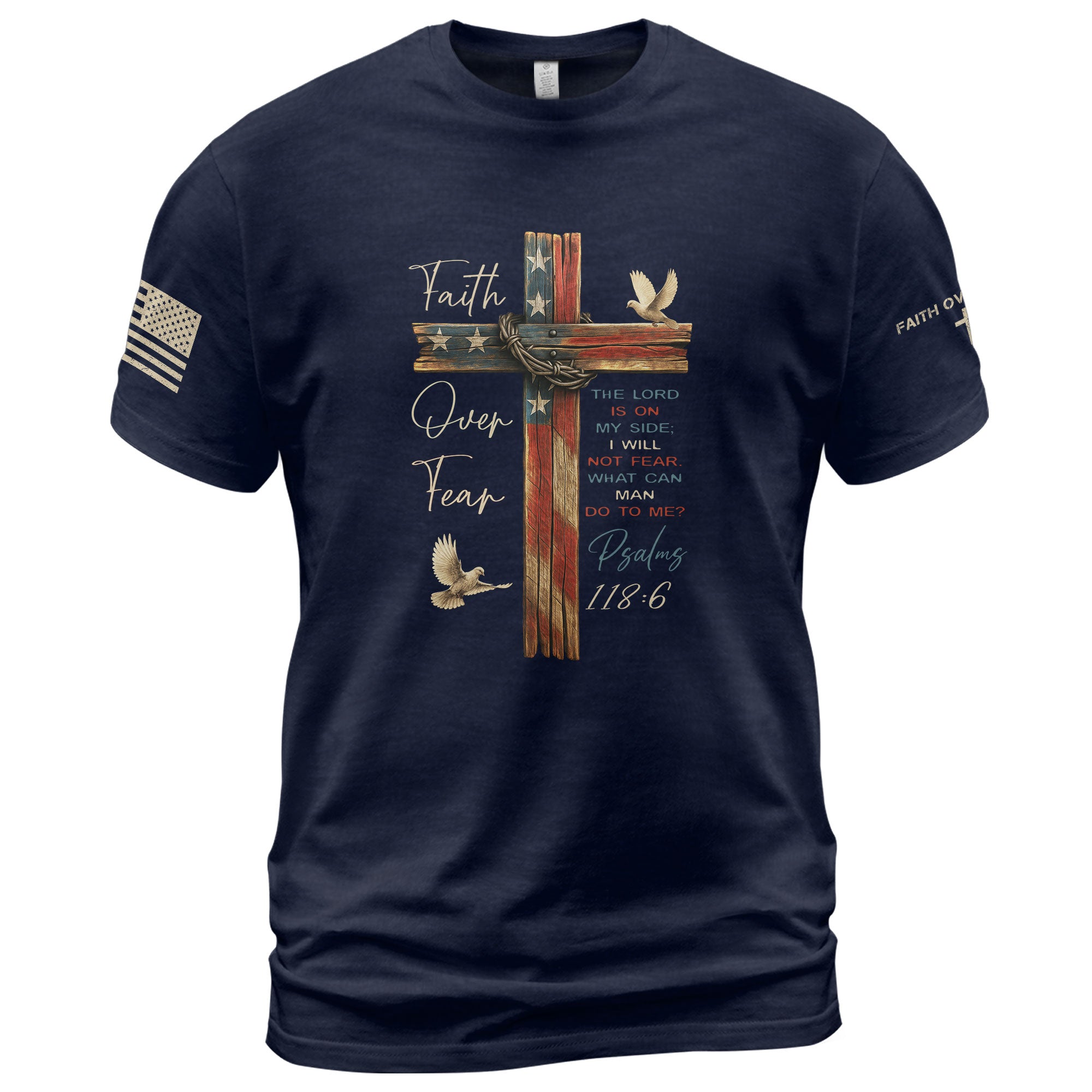 Faith Based Christian Tee Shirts, Faith Over Fear Rustic Cross - Christian Shirts for Men - Rust Field Wear