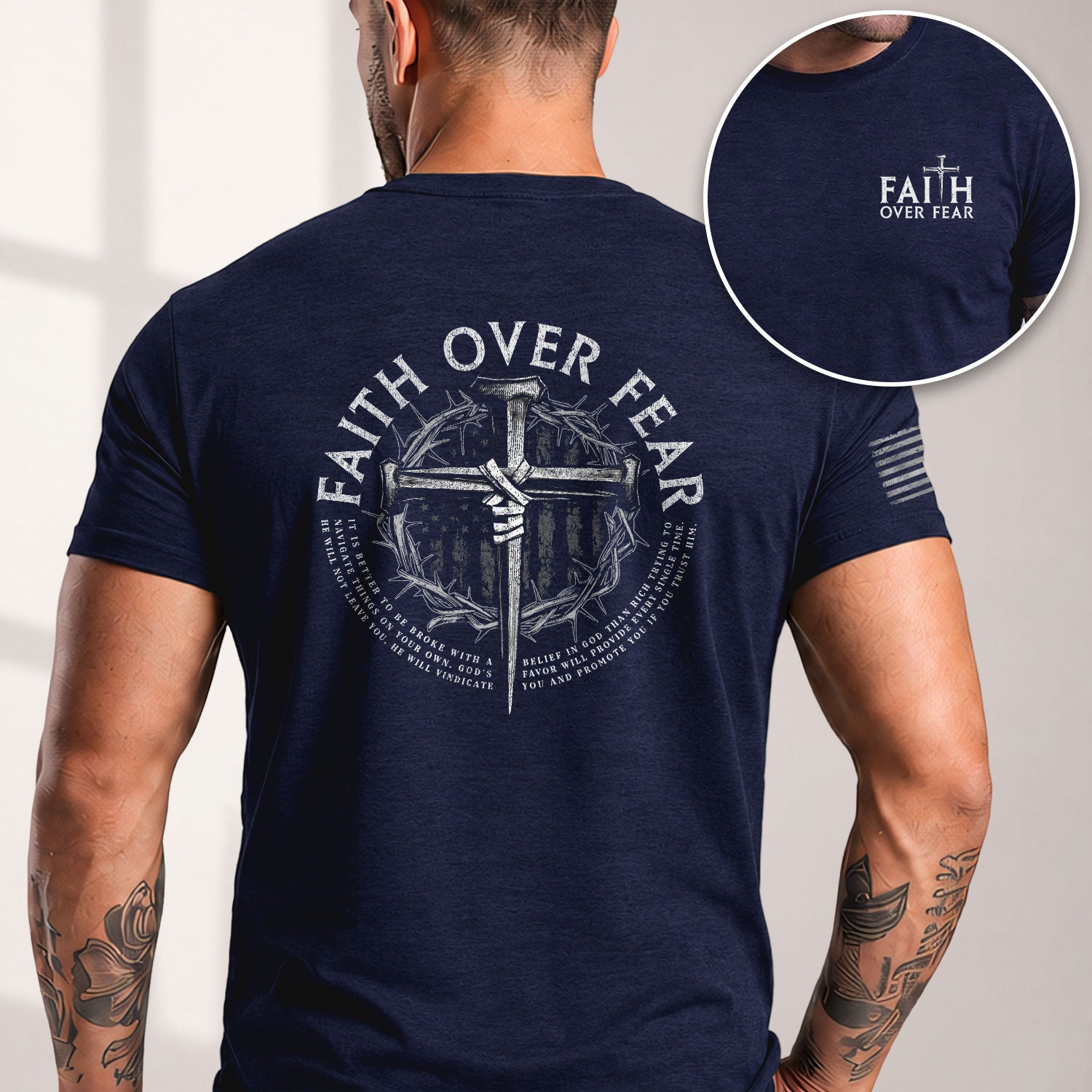 American Patriot Cross Faith Over Fear, Christian Shirts for Men - Christian Tee Shirts - Rust Field Wear