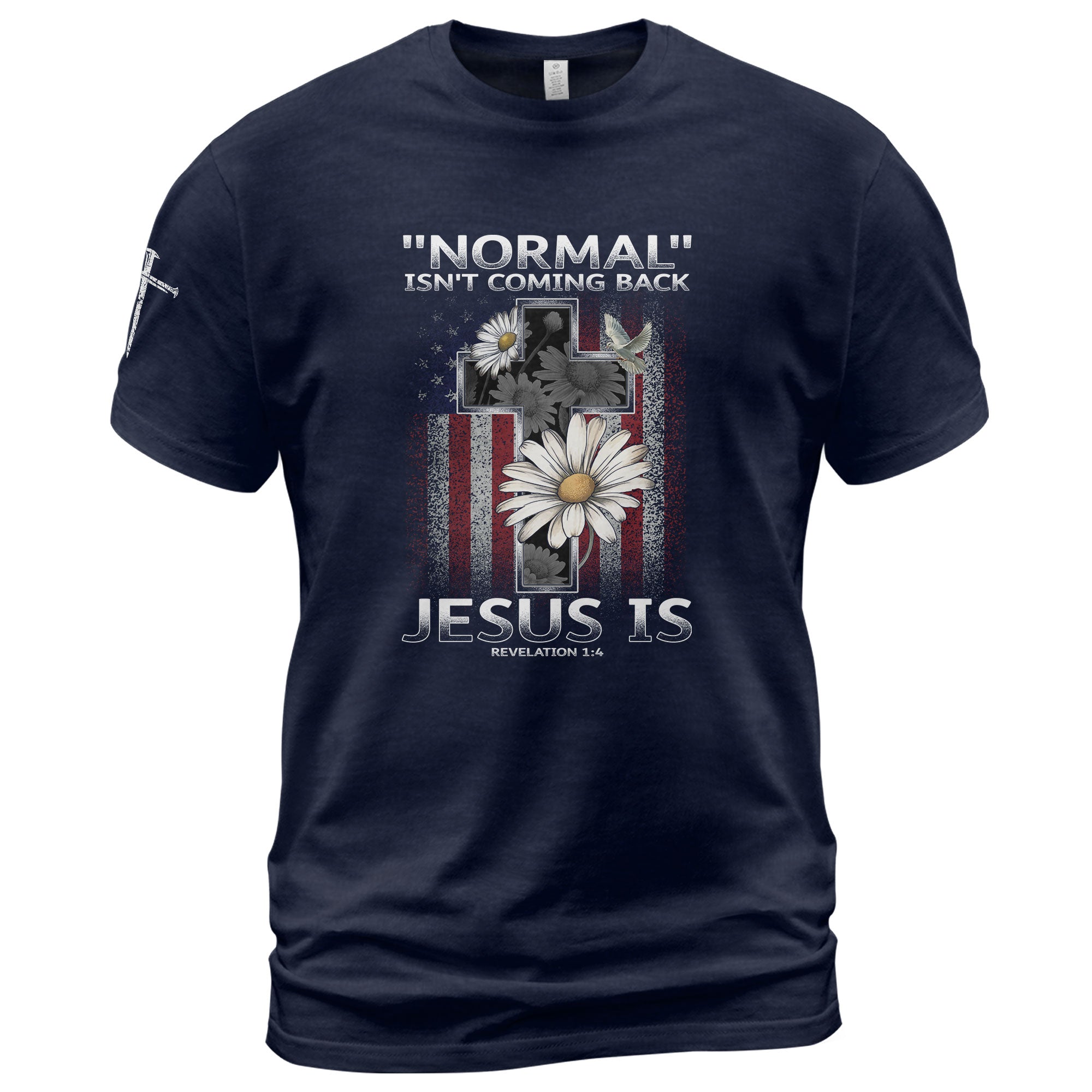 Christian Shirts for Men - Normal Isn’t Coming Back Jesus Is , Revelation 1:4 Christian Flag Cross, Christian Tee Shirts - Rust Field Wear