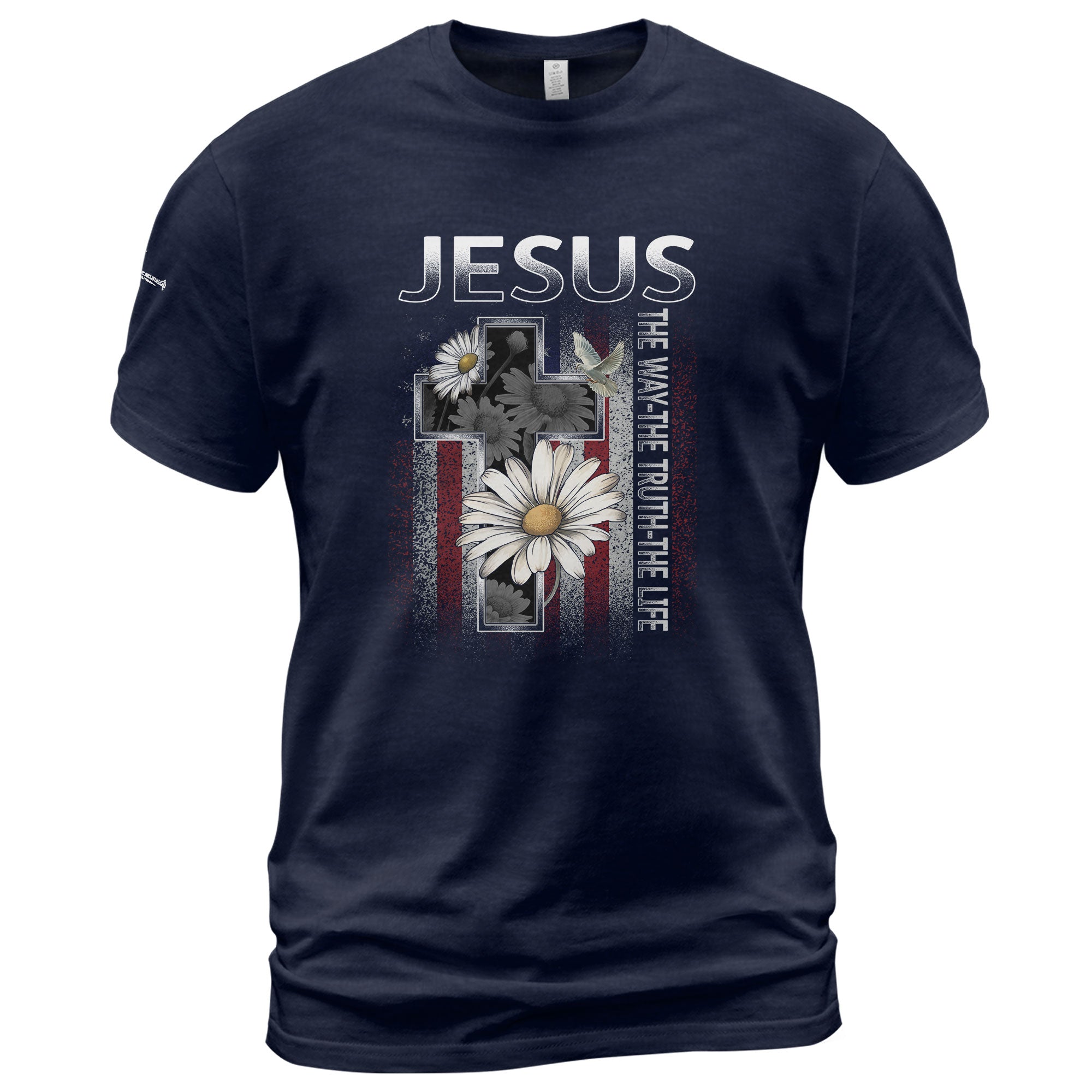 Christian Shirts for Men, Jesus The Way The Truth The Life Floral Cross USA Flag Christian - Christian Tee Shirts - Rust Field Wear