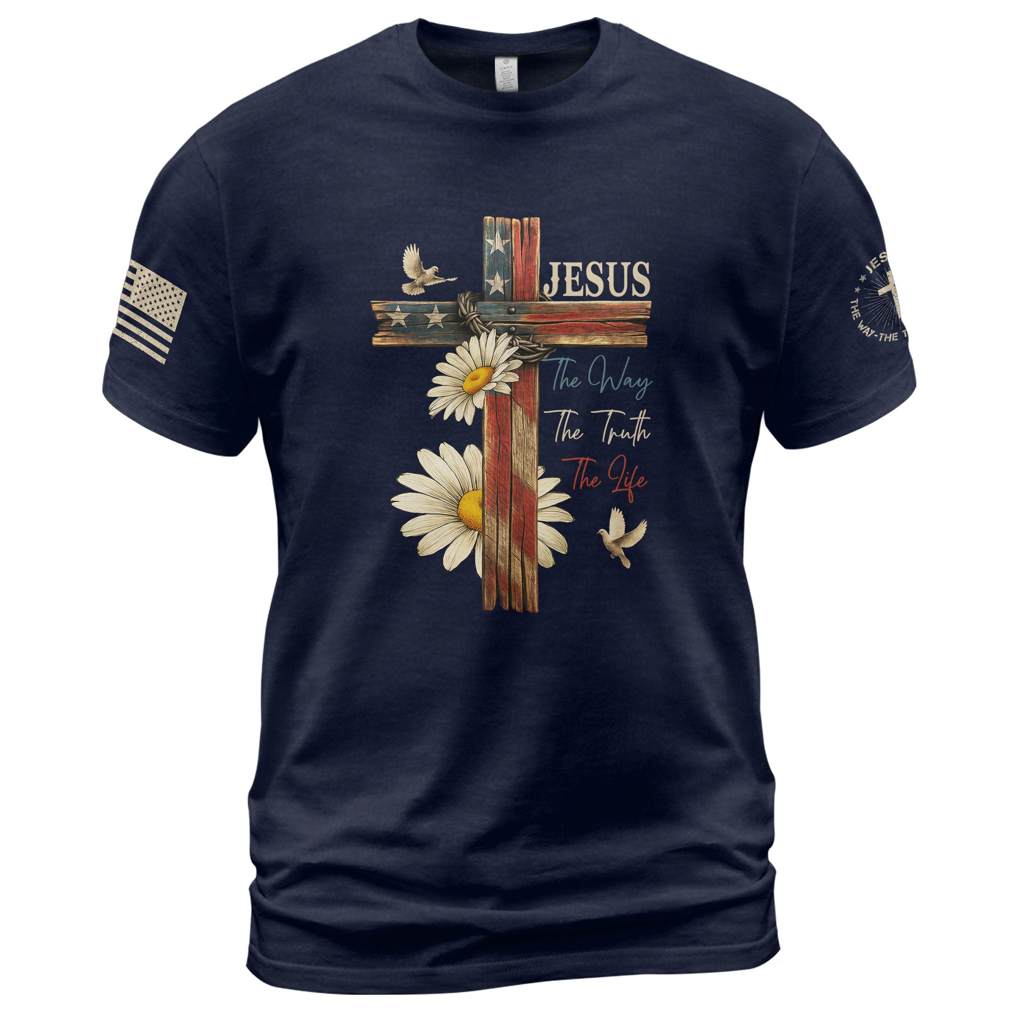 Faith Over Fear Psalm 118:6 Cross and Flag Christian Vintage - Christian Shirts for Men, Faith Based Christian Tee Shirts - Rust Field Wear