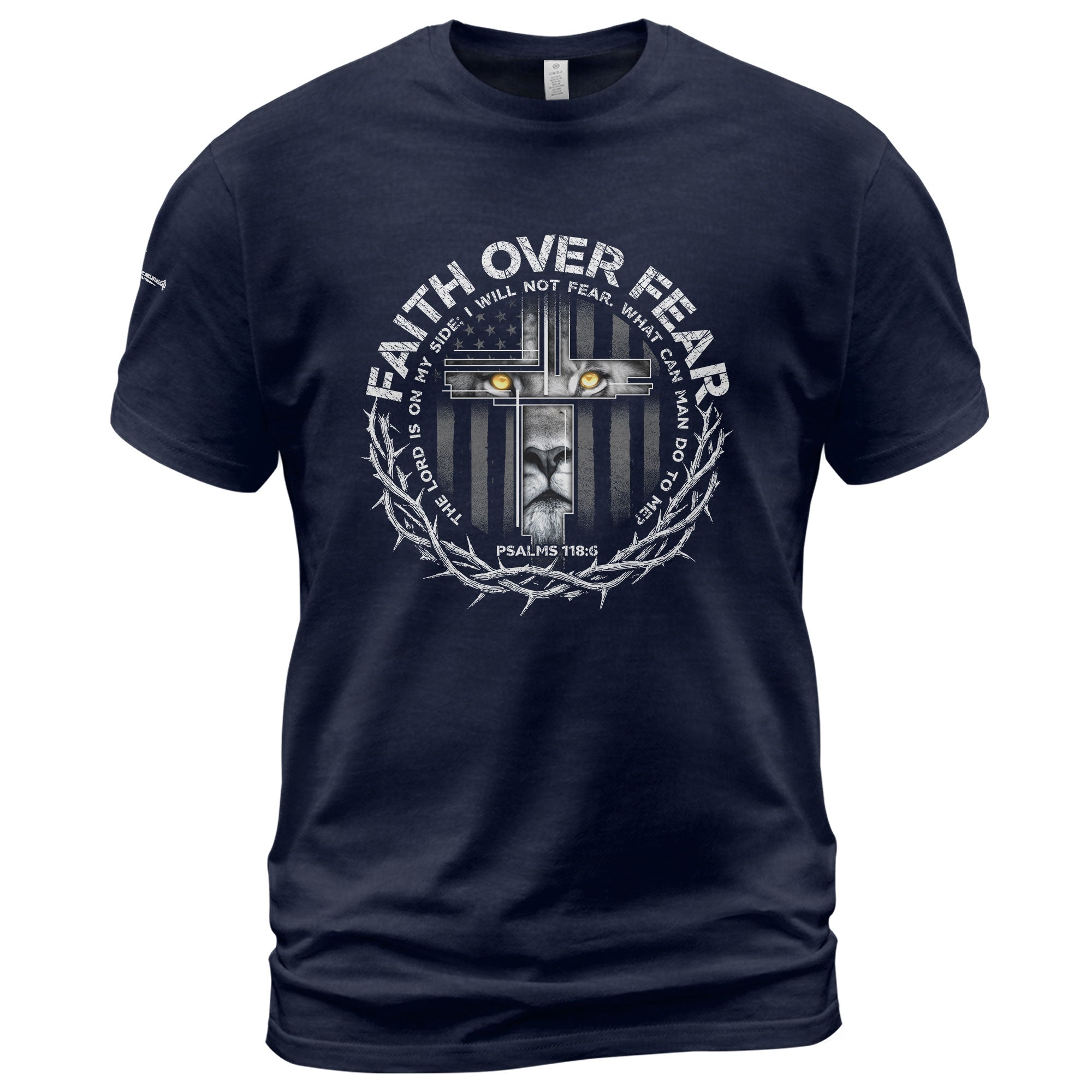 Christian Tee Shirts, Faith Over Fear Lion Psalm 118:6 Christian Warrior - Christian Shirts for Men - Rust Field Wear