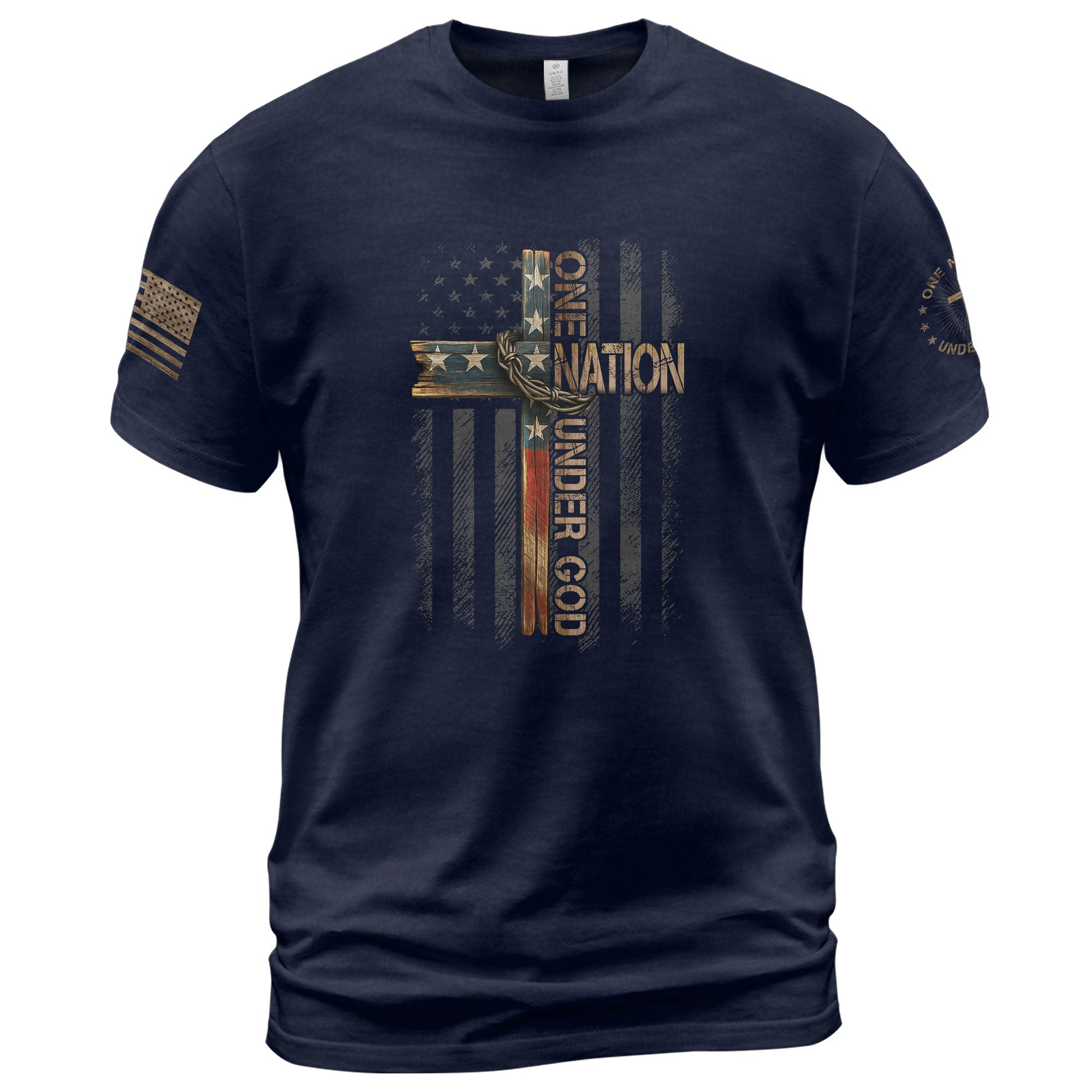Faith Based Christian Tee Shirts, Christian Cross One Nation Under God - Christian Shirts for Men - Rust Field Wear