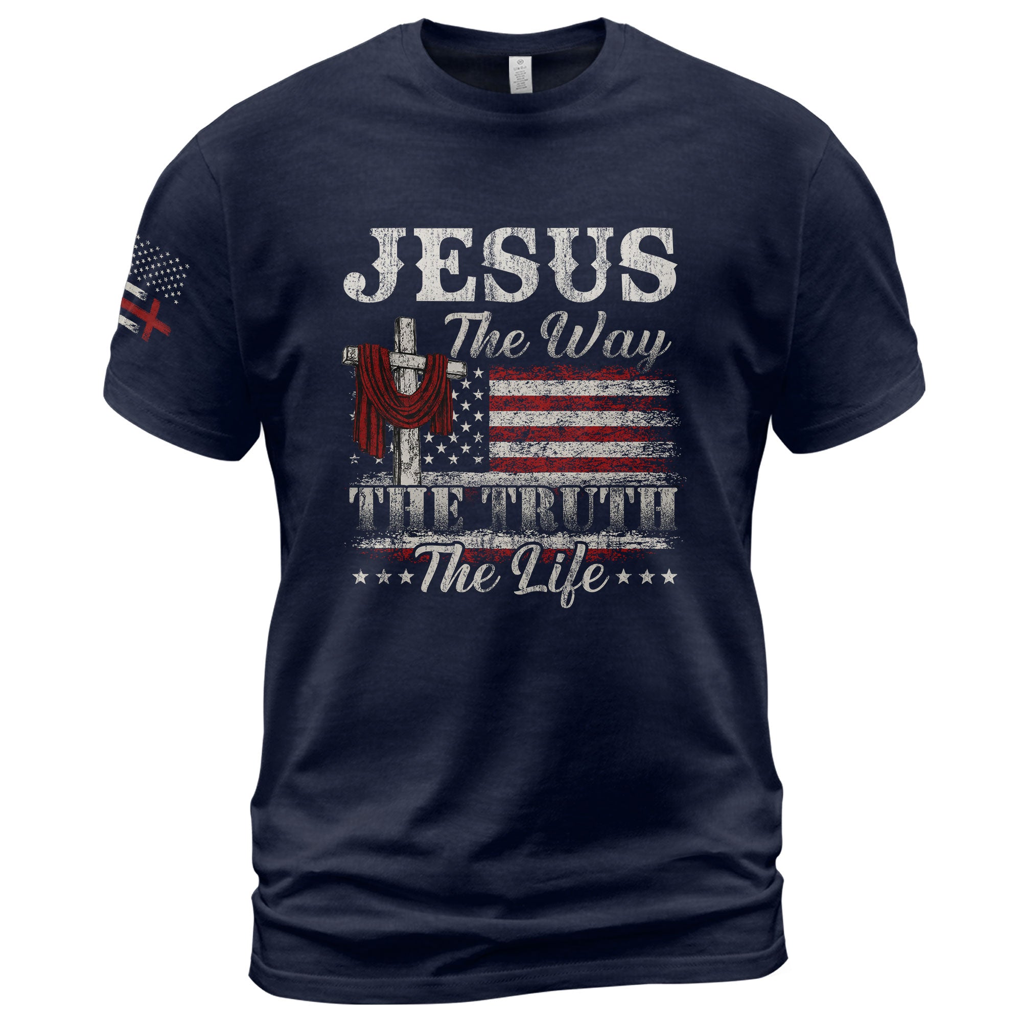 Jesus The Way The Truth The Life Flag Cross - Christian Tee Shirts, Christian Shirts for Men - Rust Field Wear
