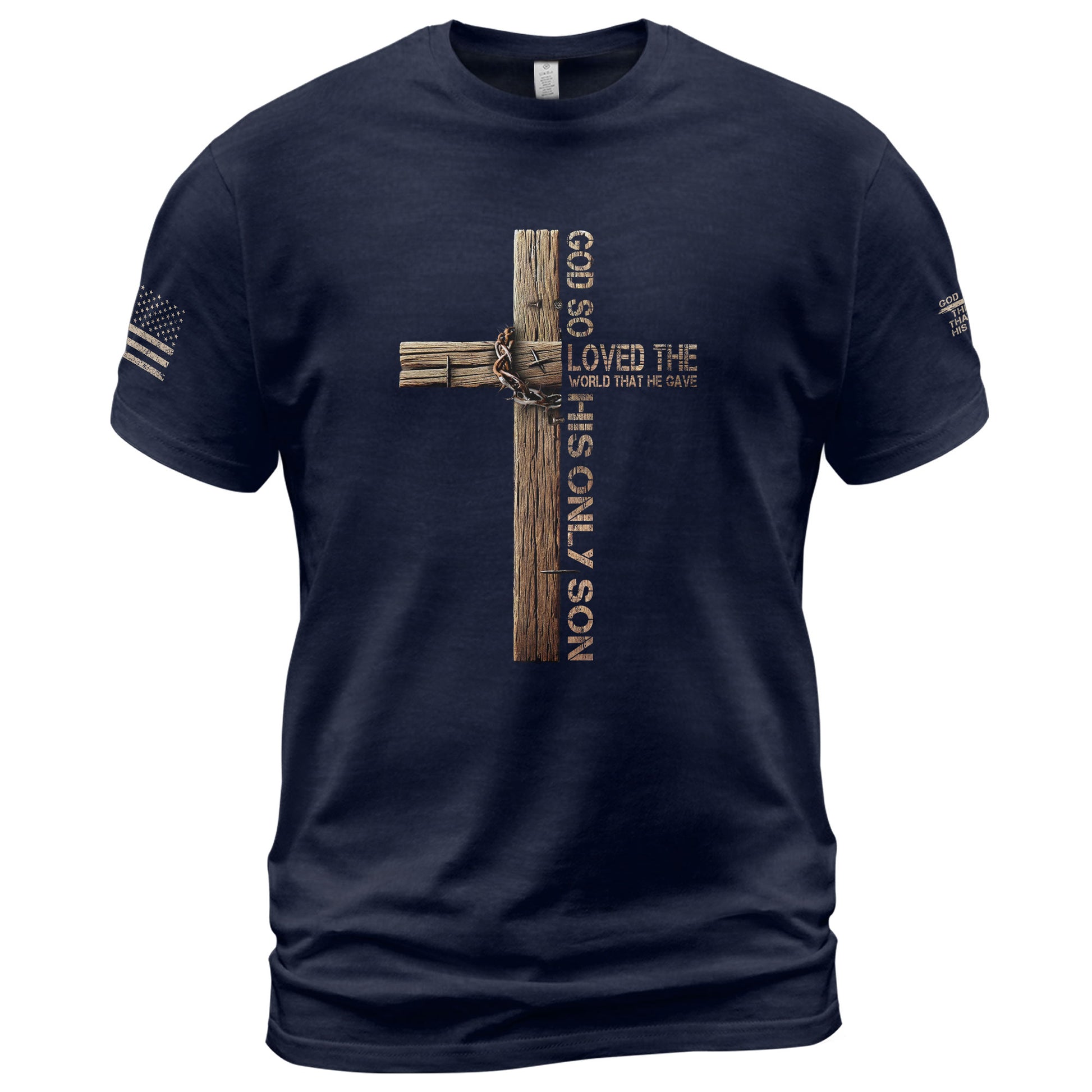 God So Loved John 3:16 Cross with Crown of Thorns - Christian Shirts for Men, Faith Based Christian Tee Shirts - Rust Field Wear