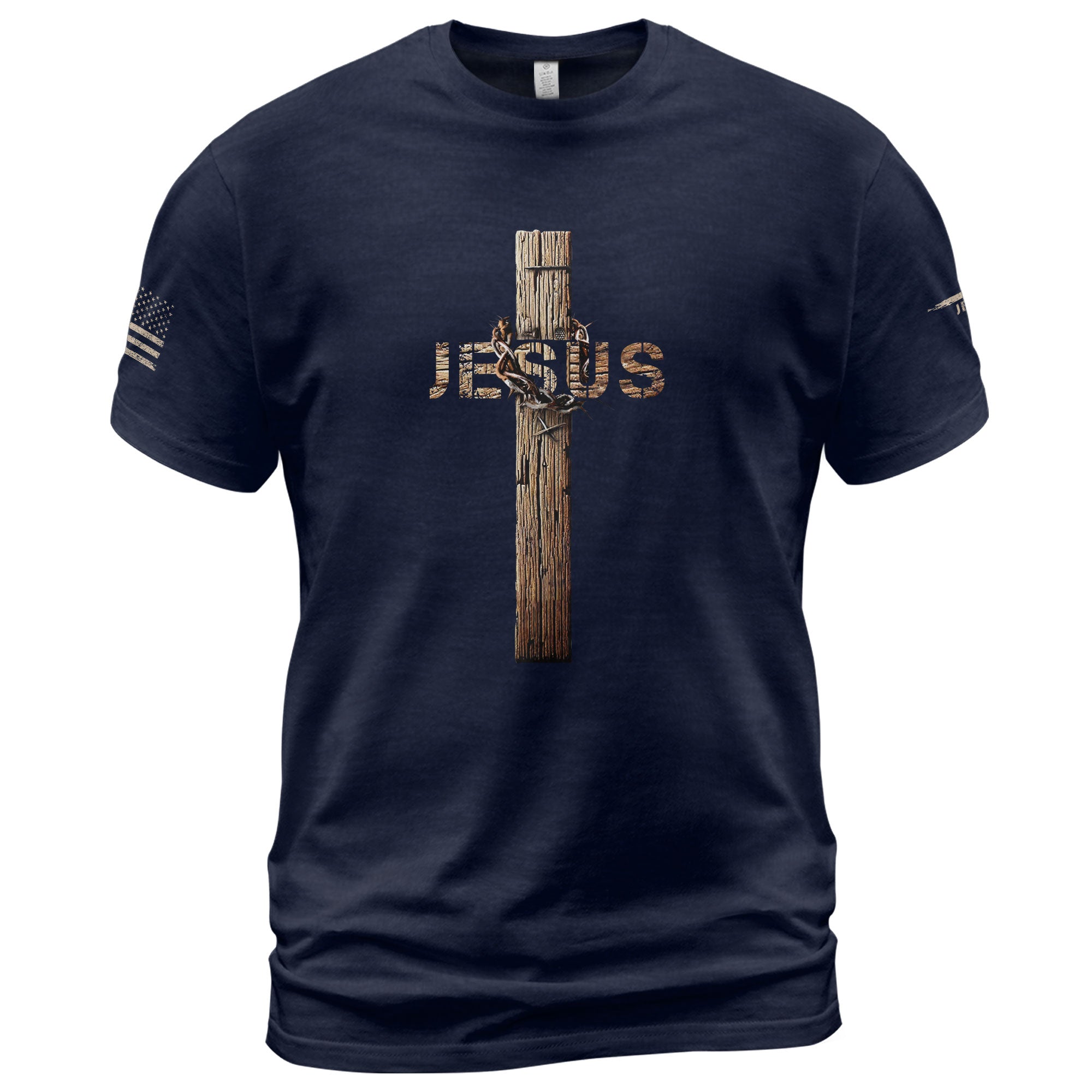 Christian Shirts for Men - Jesus Rustic Cross with Crown of Thorns Design, Christian Tee Shirts - Rust Field Wear