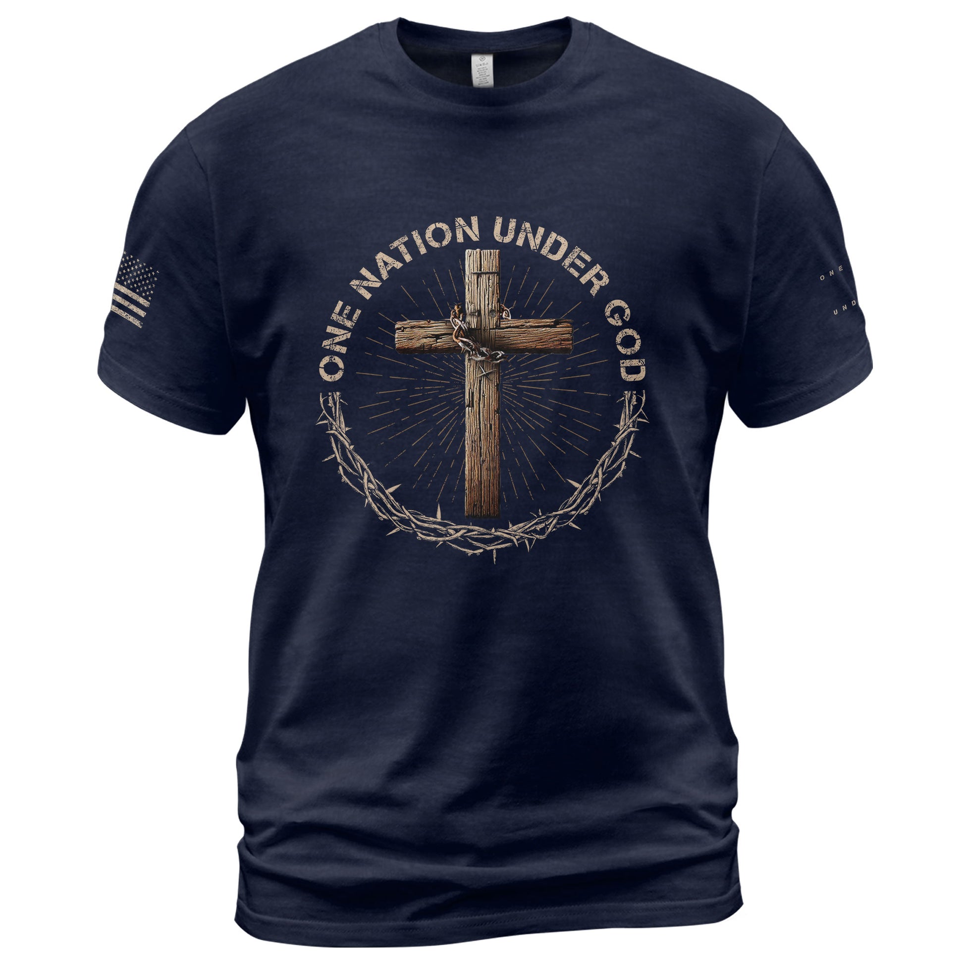Christian Shirts for Men - One Nation Under God Crown and Cross Edition, Christian Tee Shirts - Rust Field Wear