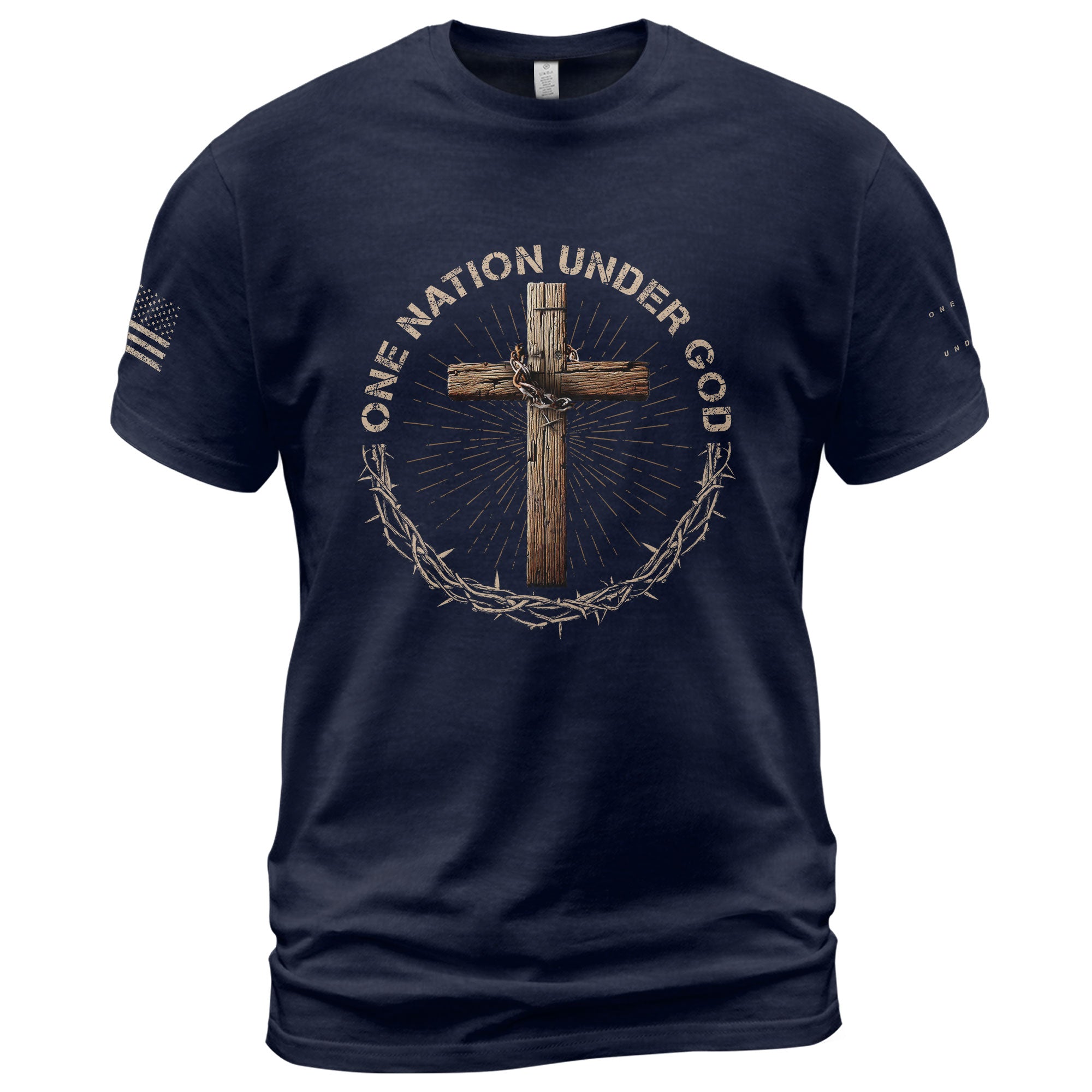 Christian Shirts for Men - One Nation Under God Crown and Cross Edition, Christian Tee Shirts - Rust Field Wear