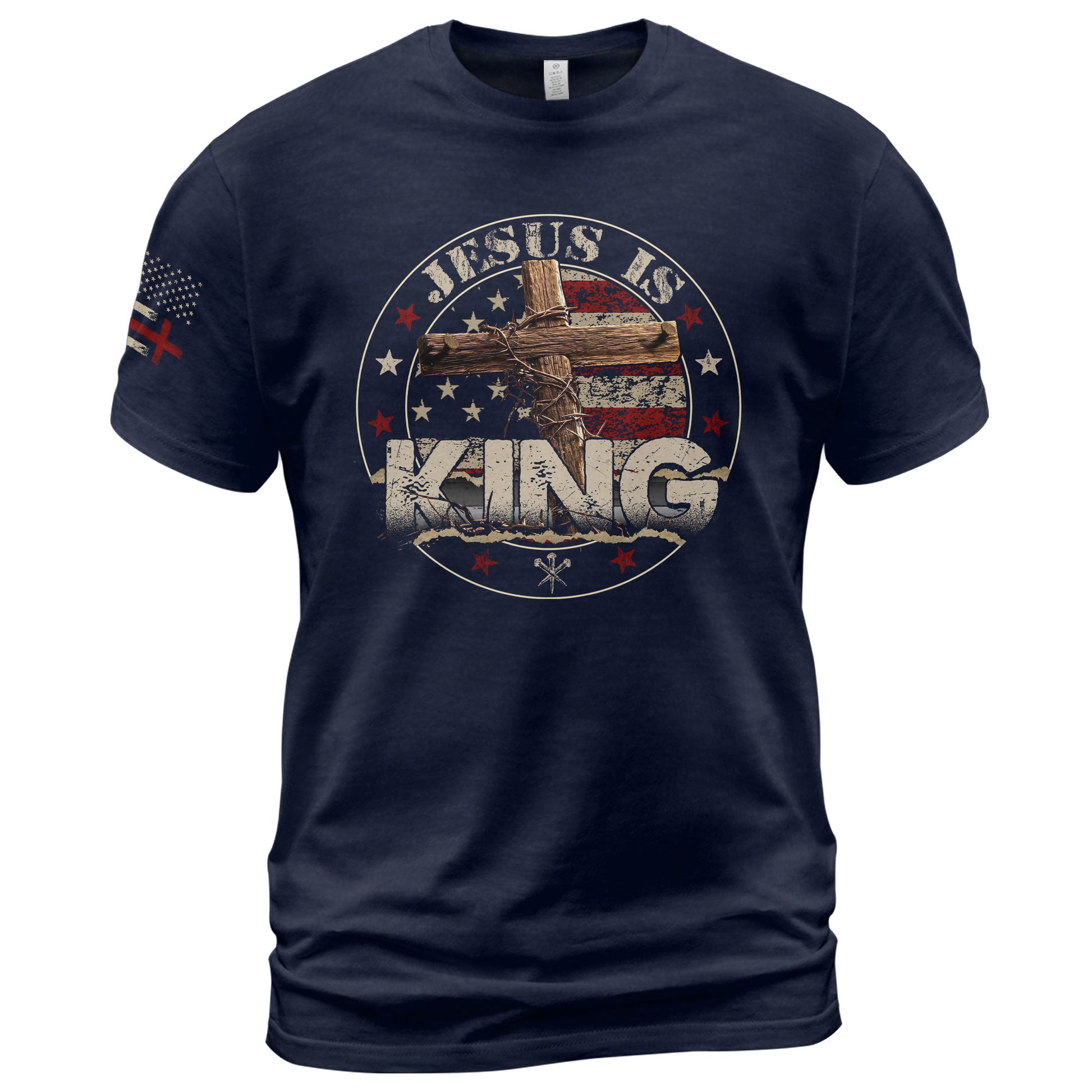 Christian Shirts for Men, Jesus Is King Christian Cross American Flag for - Christian Tee Shirts - Rust Field Wear