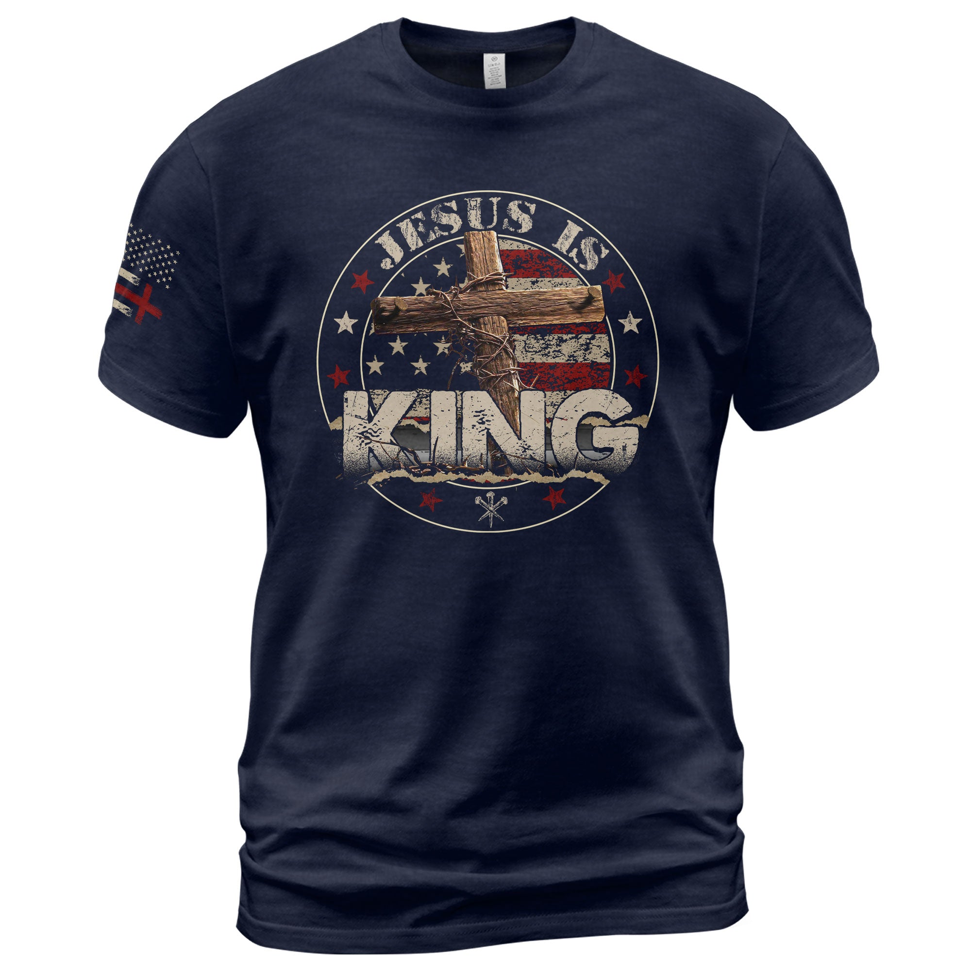 Christian Shirts for Men, Jesus Is King Christian Cross American Flag for - Christian Tee Shirts - Rust Field Wear