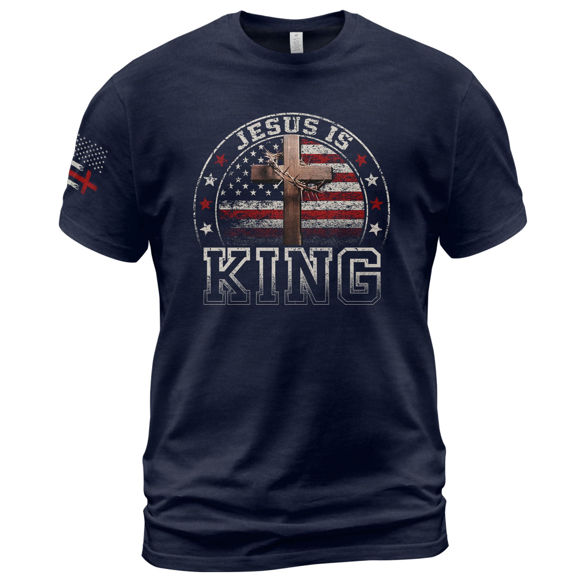 Christian Tee Shirts, Jesus Is King Bold Christian USA Cross - Christian Shirts for Men - Rust Field Wear