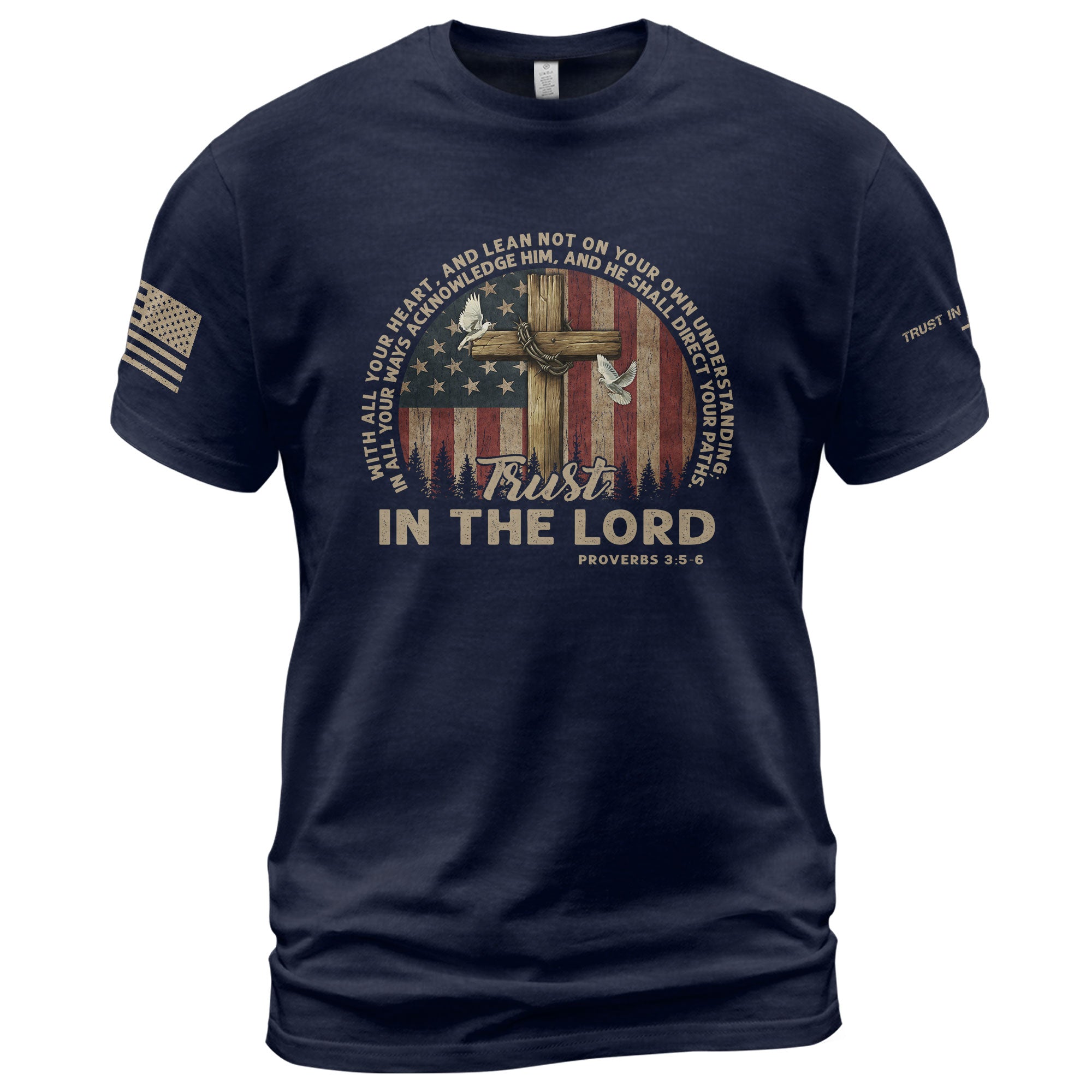 Faith Based Christian Tee Shirts, Trust in the Lord Proverbs 3:5 6 American Faith - Christian Shirts for Men - Rust Field Wear