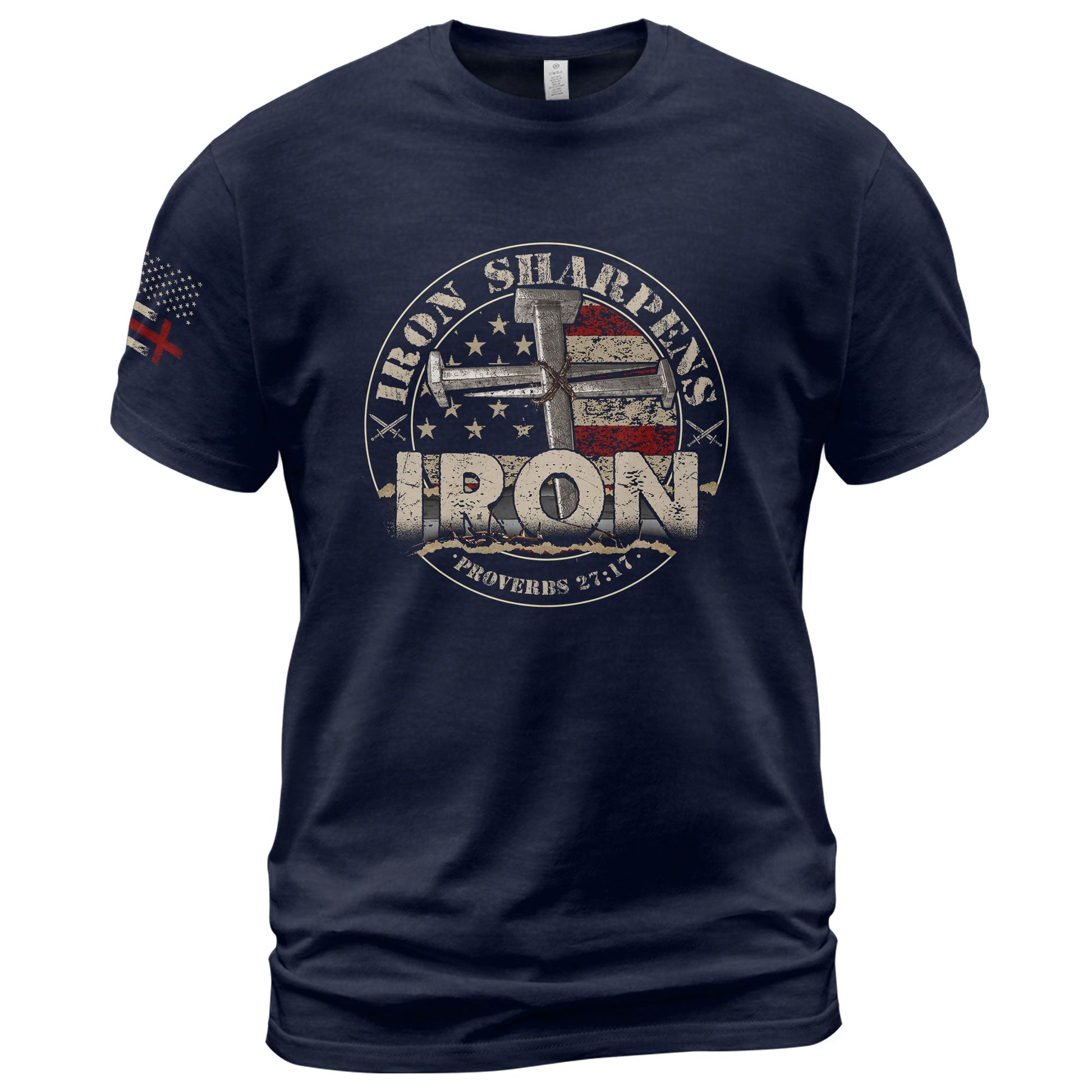 Christian Shirts for Men - Iron Sharpens Iron Proverbs 27:17 Bible Verse, Christian Tee Shirts - Rust Field Wear