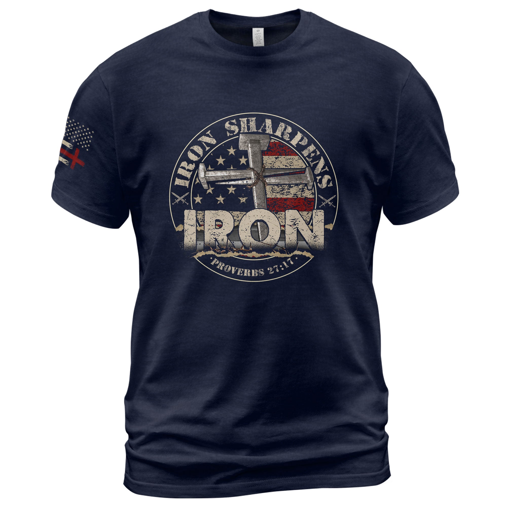 Christian Shirts for Men - Iron Sharpens Iron Proverbs 27:17 Bible Verse, Christian Tee Shirts - Rust Field Wear