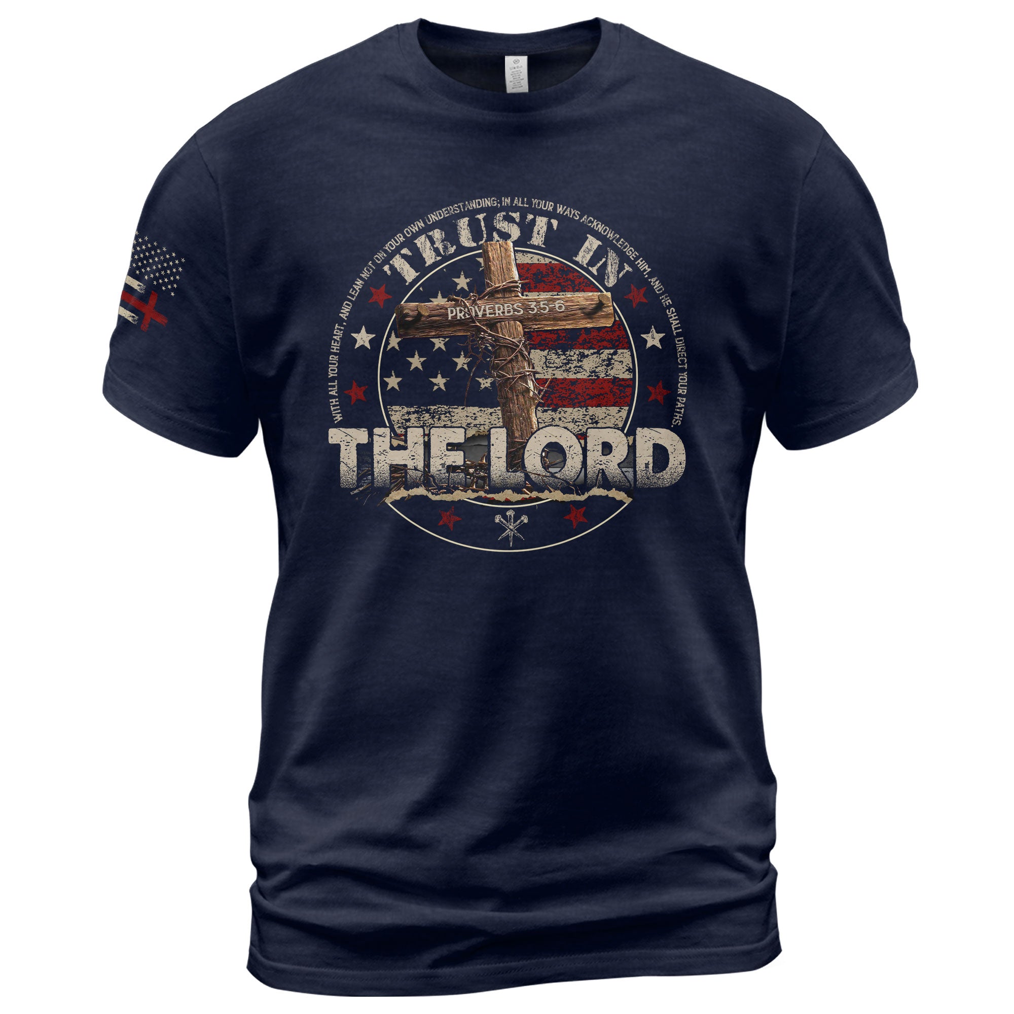 Christian Shirts for Men, Trust In The Lord Proverbs 3:5 6 Bible Verse Patriotic Christian - Christian Tee Shirts - Rust Field Wear