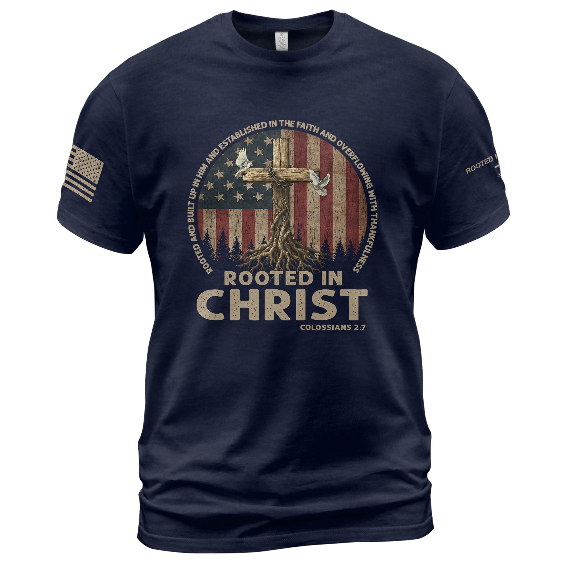 Christian Shirts for Men, Rooted in Christ Colossians 2:7 Christian - Christian Tee Shirts - Rust Field Wear