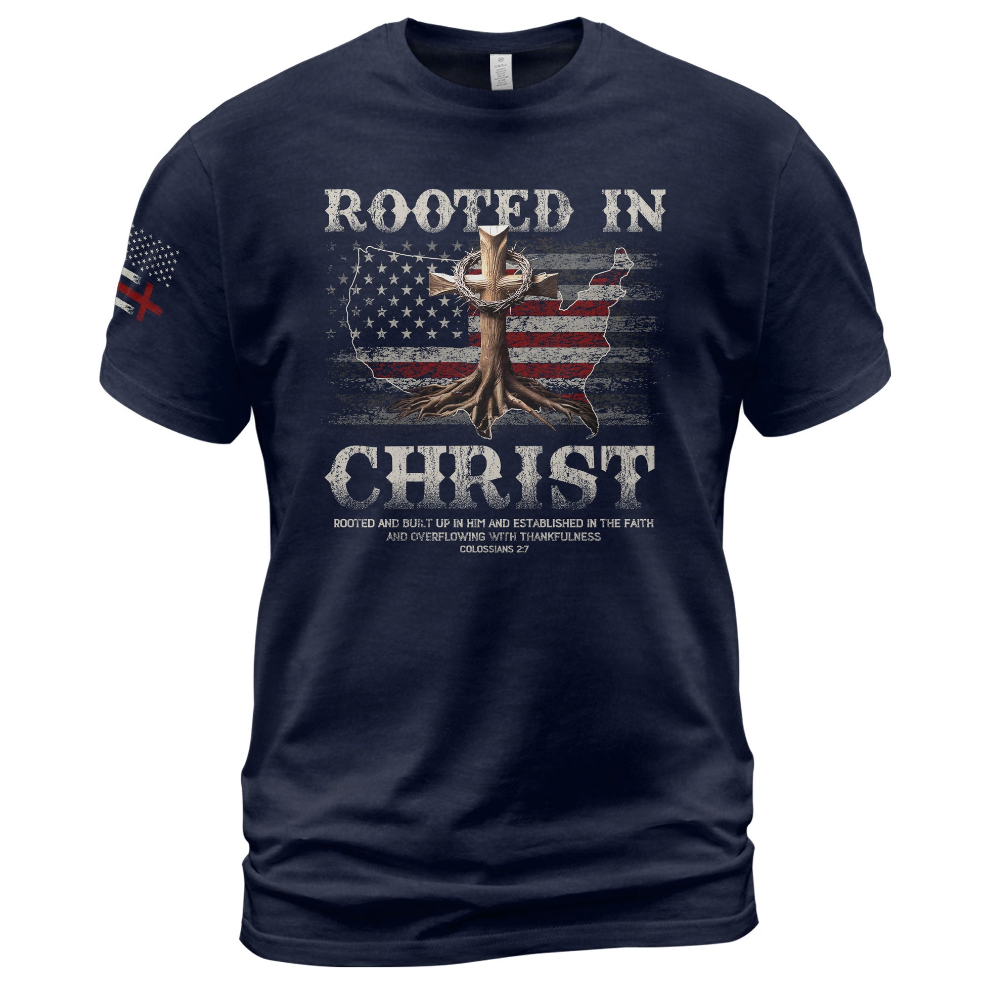 Rooted in Christ USA Flag Map Christian - Christian Shirts for Men, Faith Based Christian Tee Shirts - Rust Field Wear