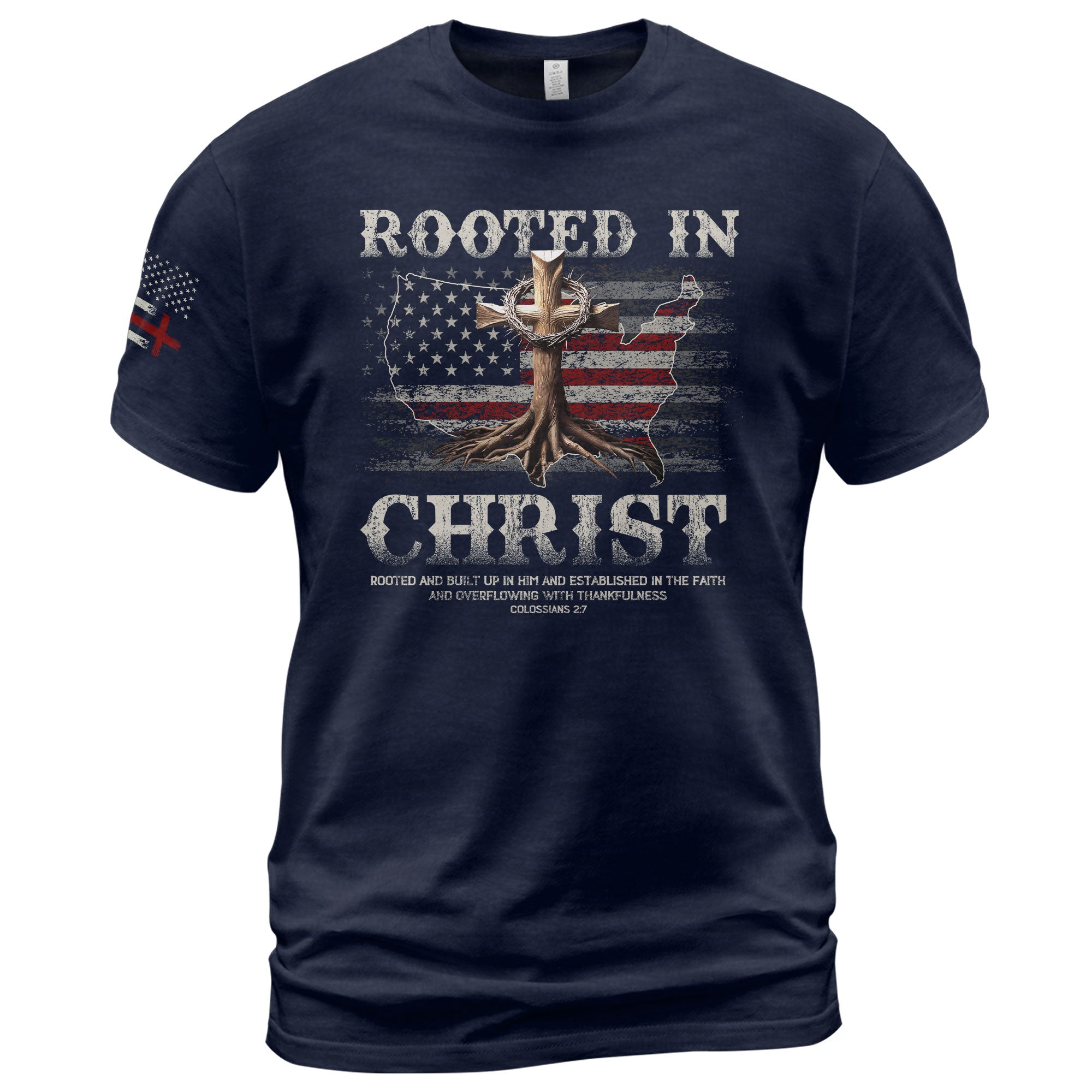 Rooted in Christ USA Flag Map Christian - Christian Shirts for Men, Faith Based Christian Tee Shirts - Rust Field Wear