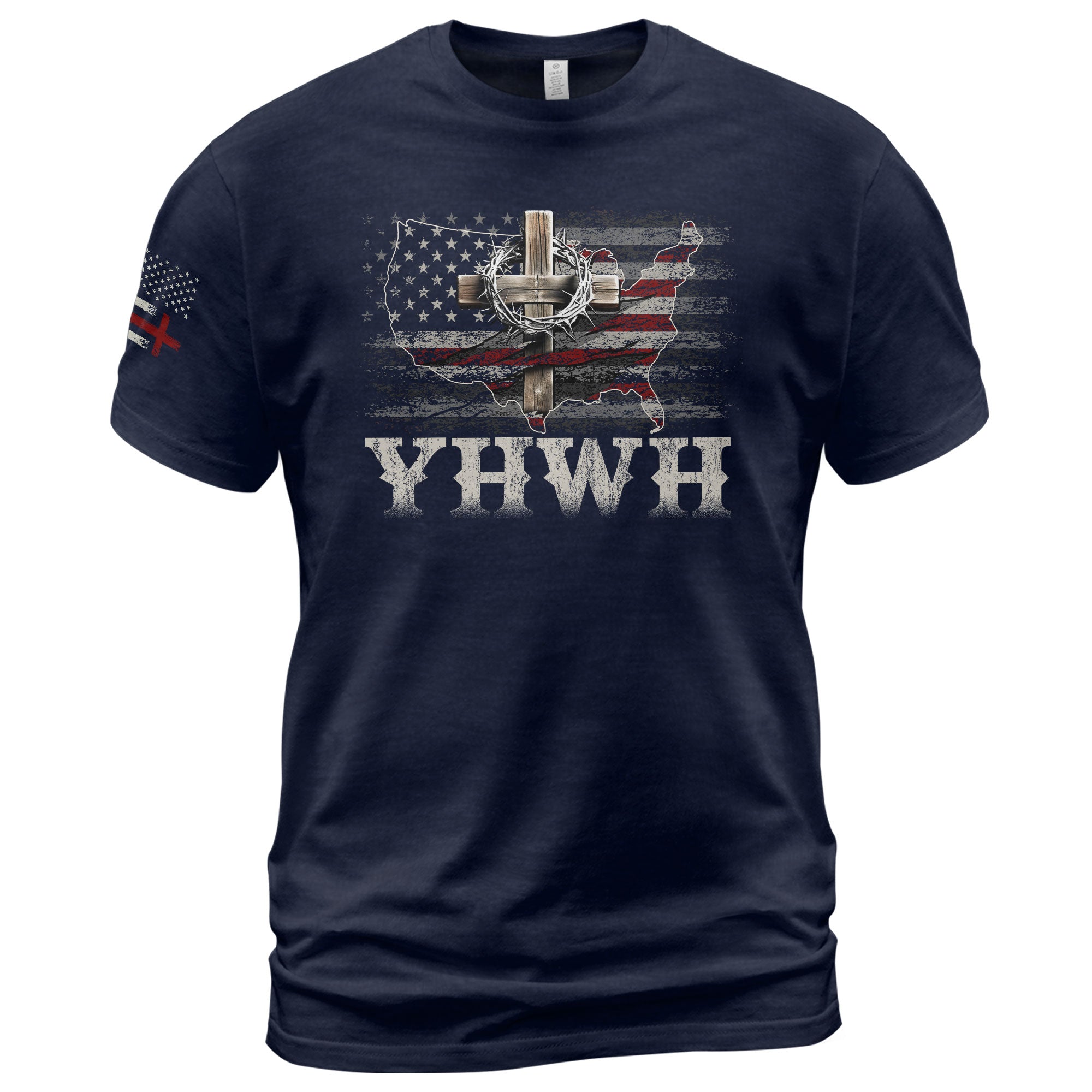 YHWH USA Cross Christian Faith and Patriotism, Christian Tee Shirts - Faith Shirts for Men - Rust Field Wear