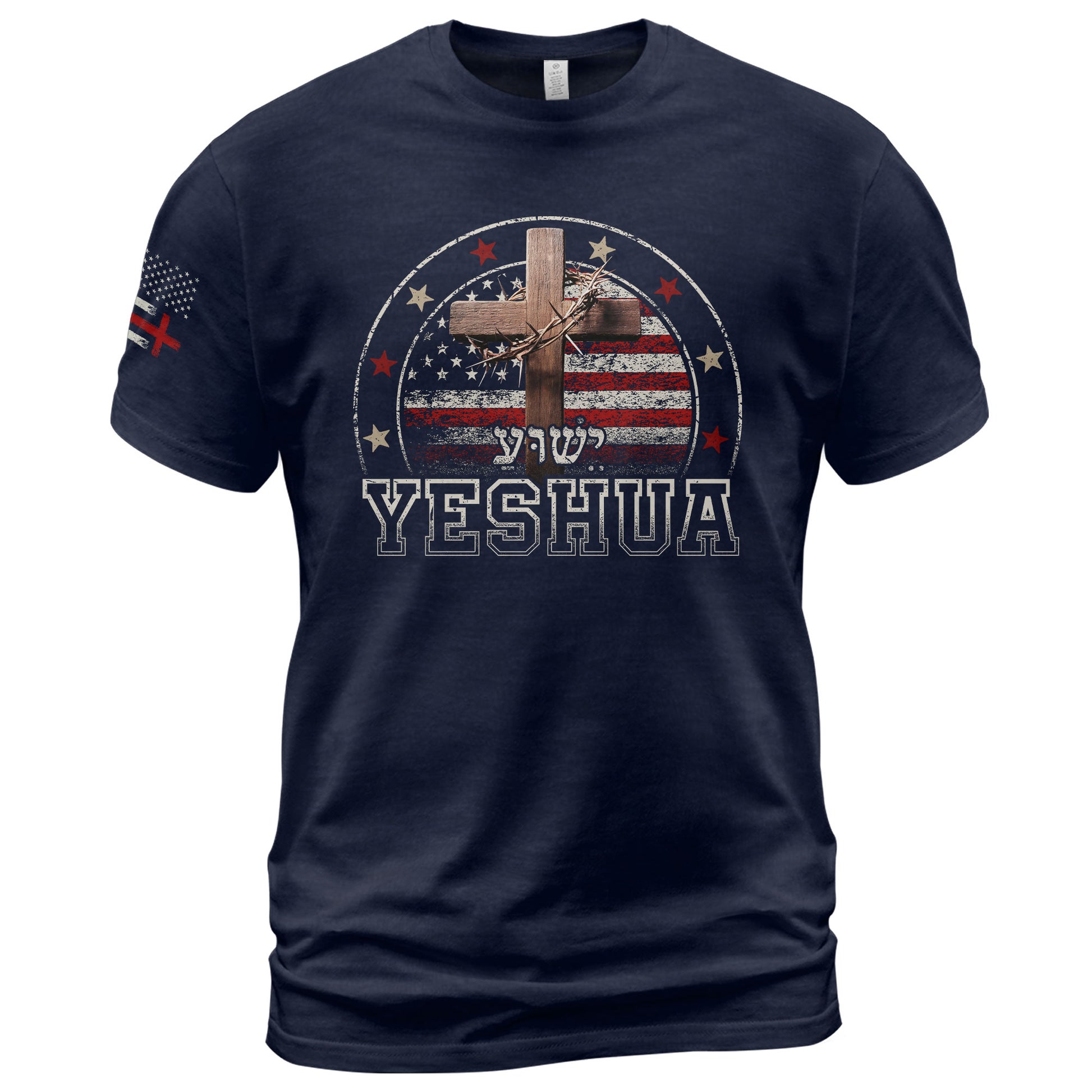 Christian Tee Shirts, Yeshua Cross and American Flag - Christian Shirts for Men - Rust Field Wear