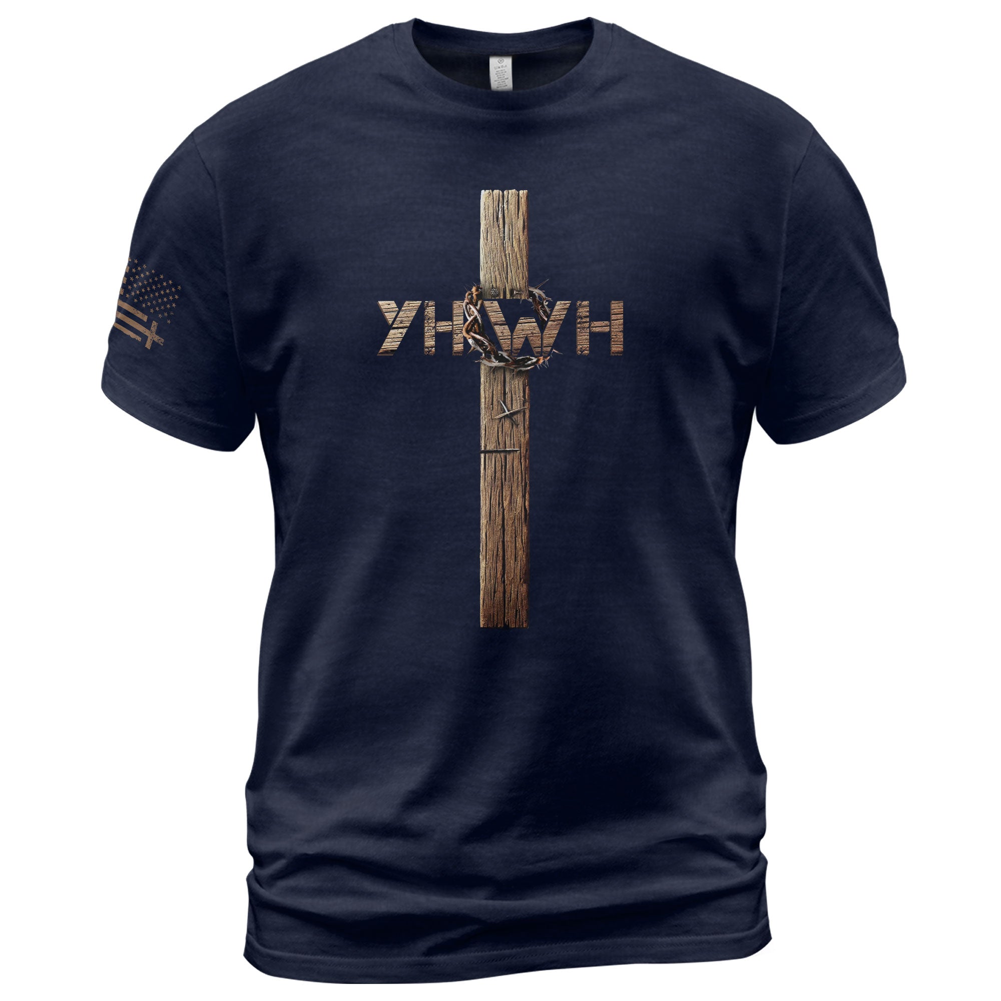 YHWH Cross with Crown of Thorns Faith Statement - Christian Shirts for Men, Faith Based Christian Tee Shirts - Rust Field Wear