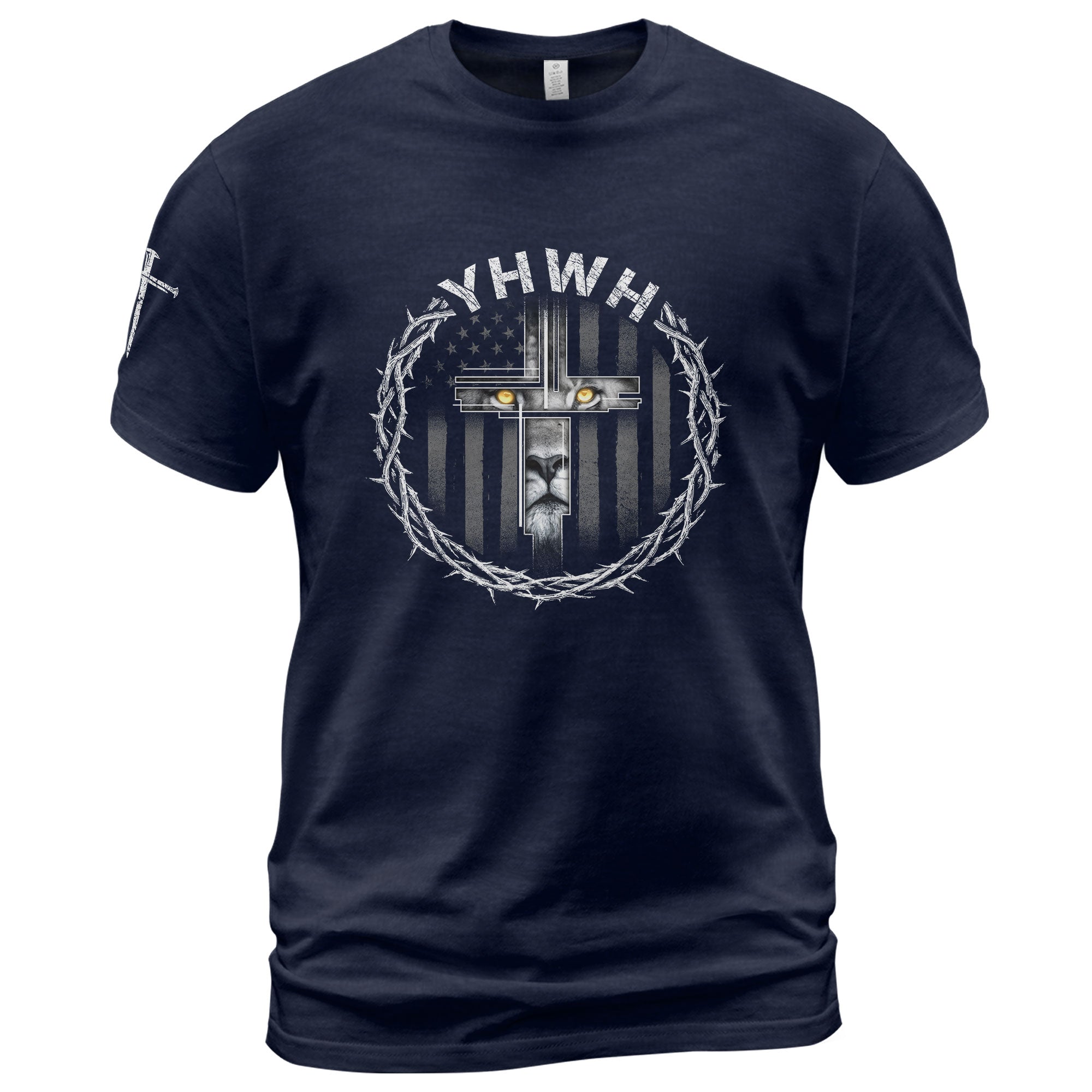 Christian Shirts for Men - YHWH Lion Cross Crown of Thorns Christian, Christian Tee Shirts - Rust Field Wear