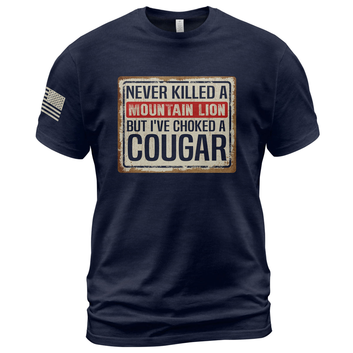 Never Killed A Mountain Lion But Ive Choked A Cougar Retro Plate Graphic T-Shirt