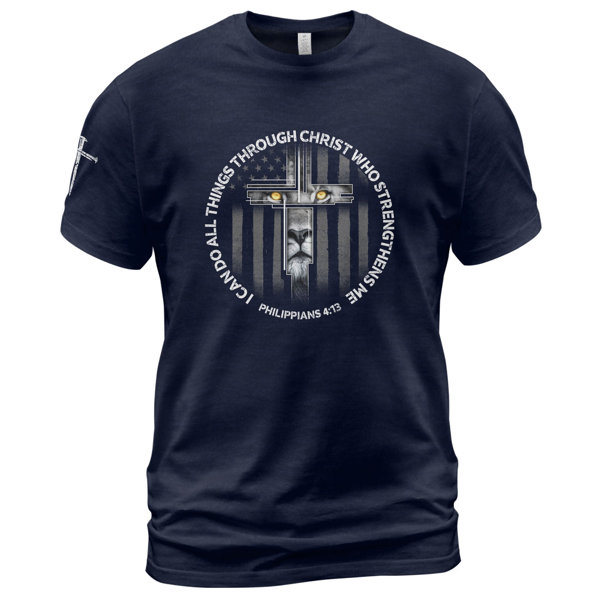 Faith Based Christian Tee Shirts, I Can Do All Things Through Christ Lion Cross - Christian Shirts for Men - Rust Field Wear
