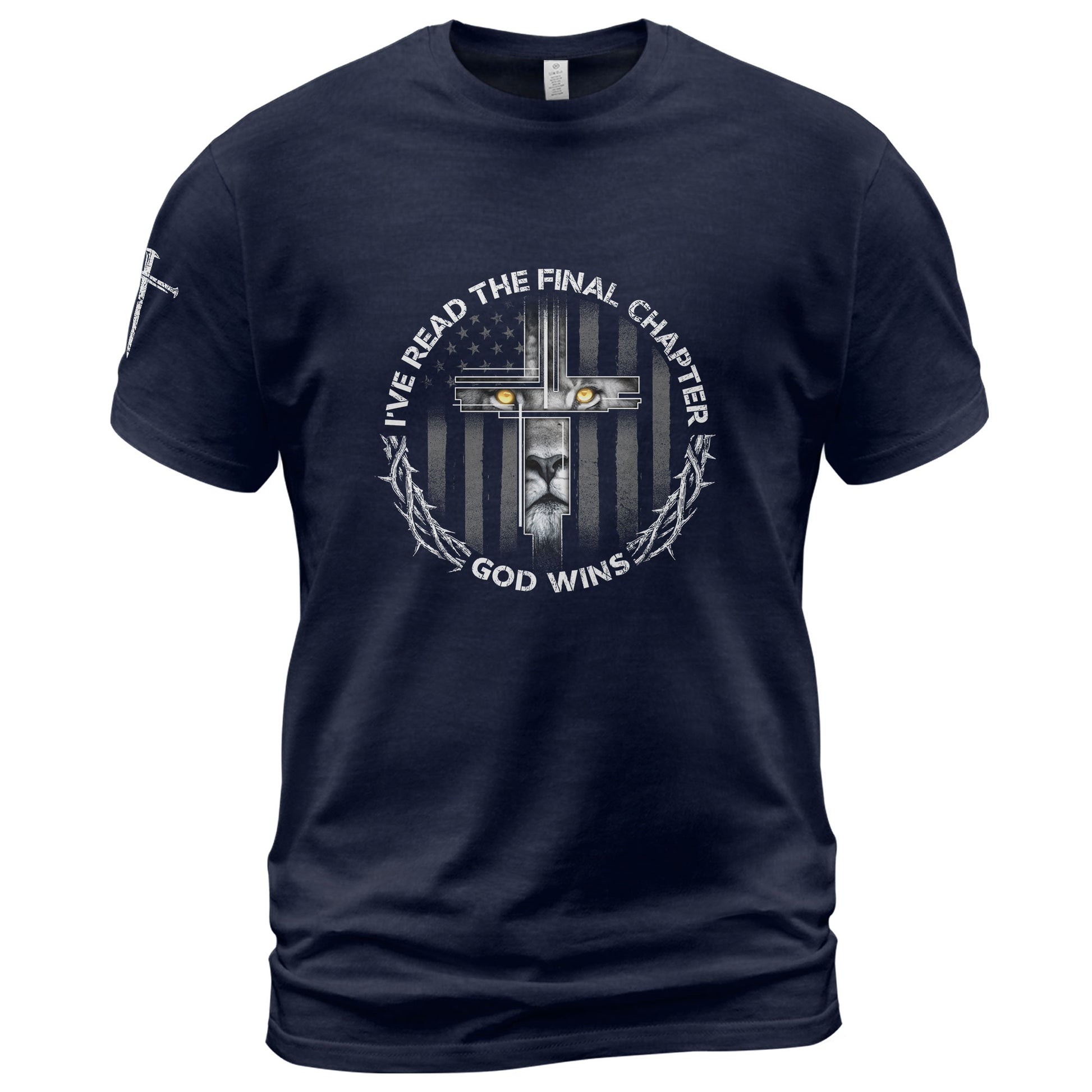 Christian Tee Shirts, God Wins Lion Cross Final Chapter Christian - Christian Shirts for Men - Rust Field Wear