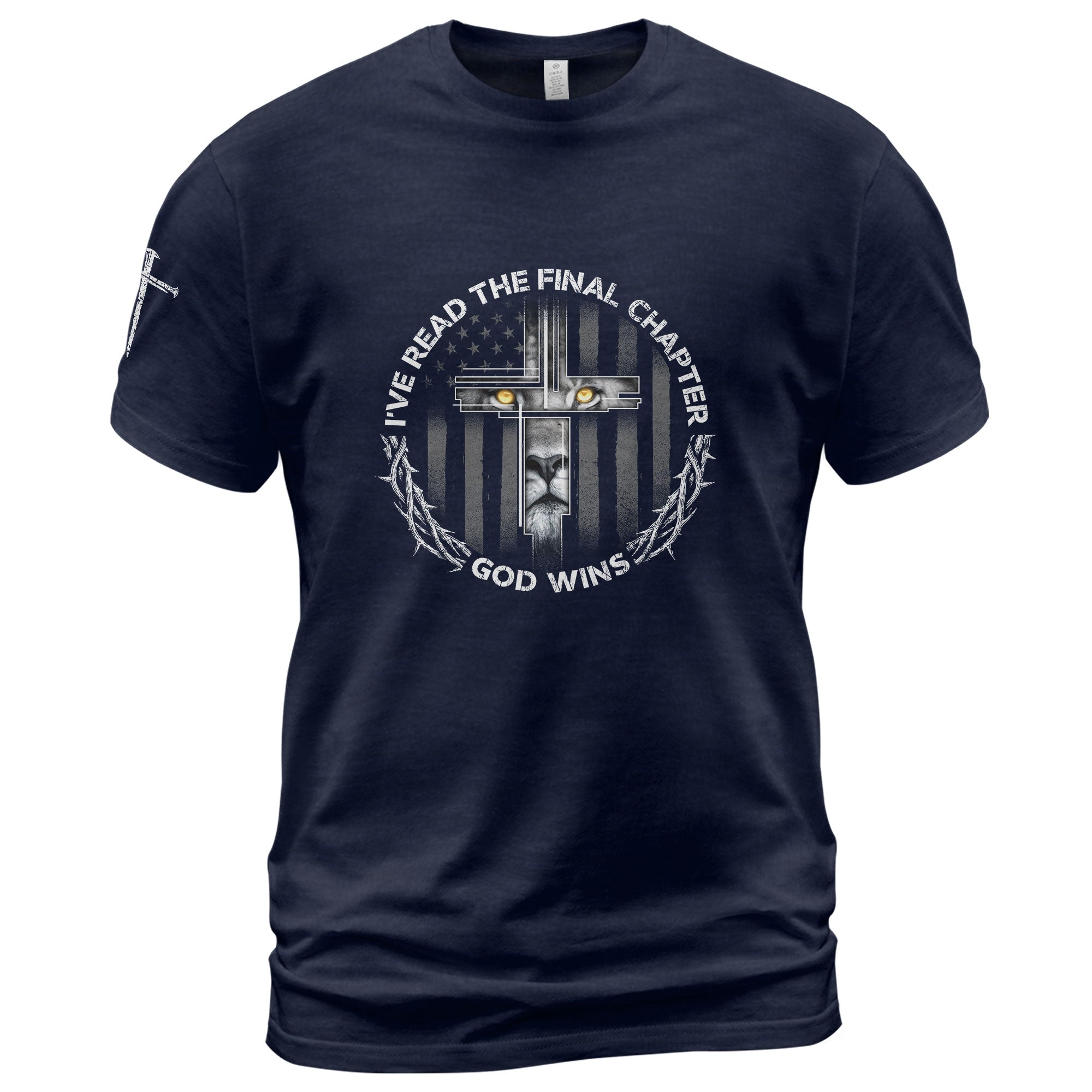 Christian Tee Shirts, God Wins Lion Cross Final Chapter Christian - Christian Shirts for Men - Rust Field Wear