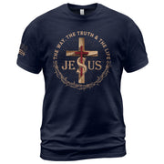 Christian Shirts for Men, The Way The Truth The Life Jesus Cross Crown Christian - Christian Tee Shirts - Rust Field Wear