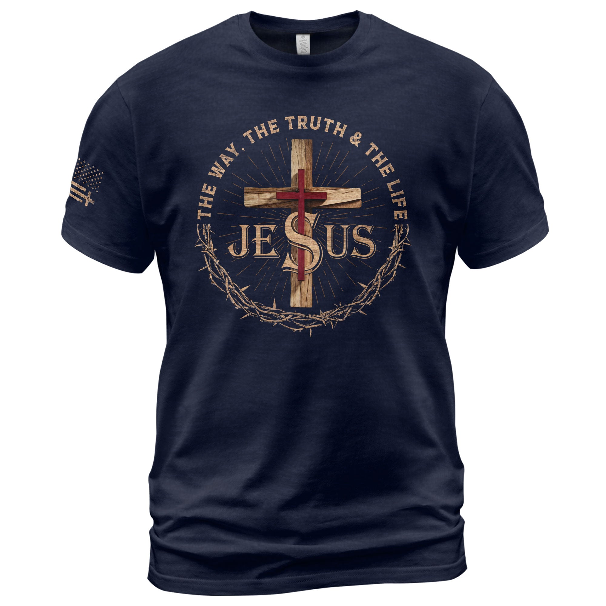 Christian Shirts for Men, The Way The Truth The Life Jesus Cross Crown Christian - Christian Tee Shirts - Rust Field Wear