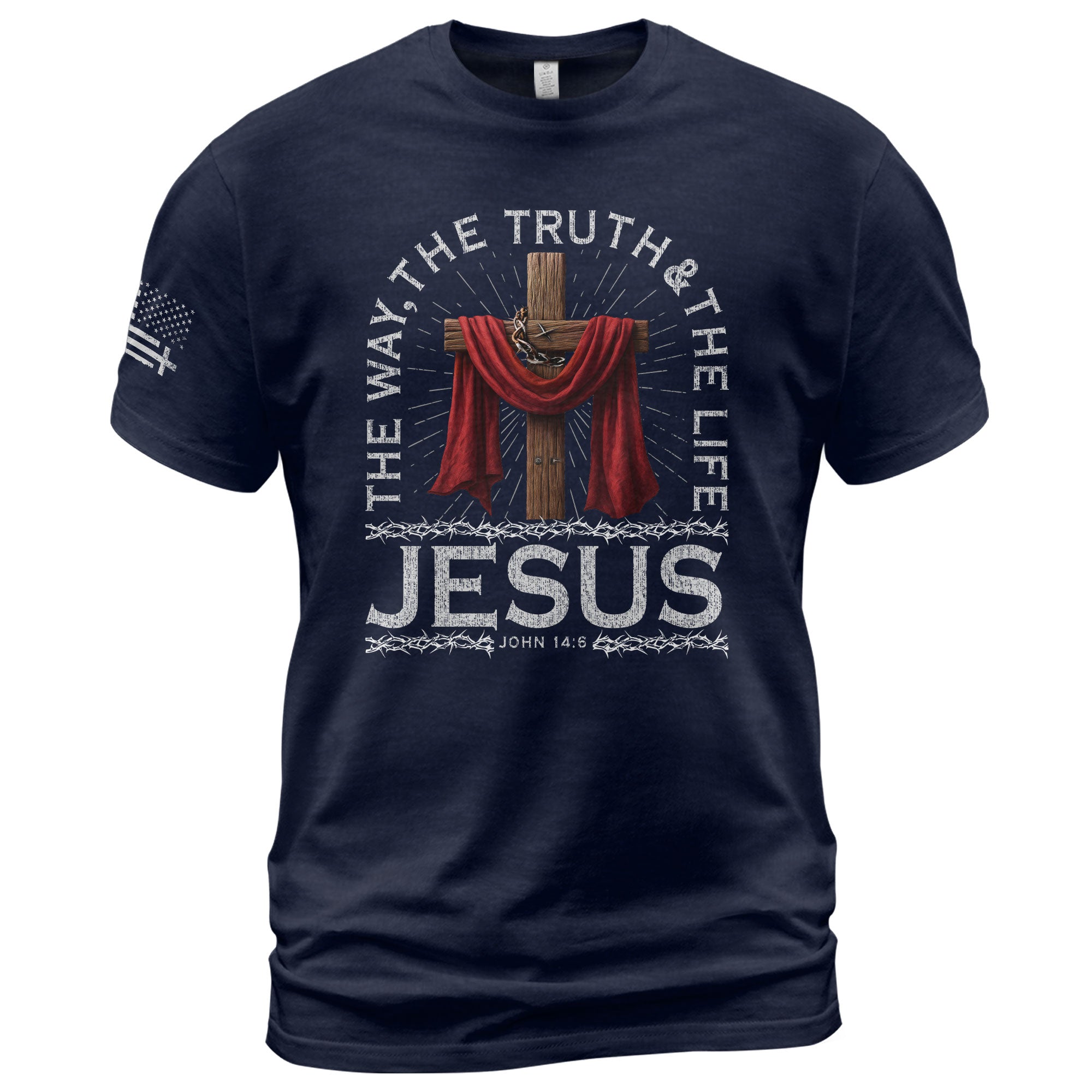 The Way The Truth The Life John 14:6 Jesus Cross Red Cloth, Christian Tee Shirts - Faith Shirts for Men - Rust Field Wear