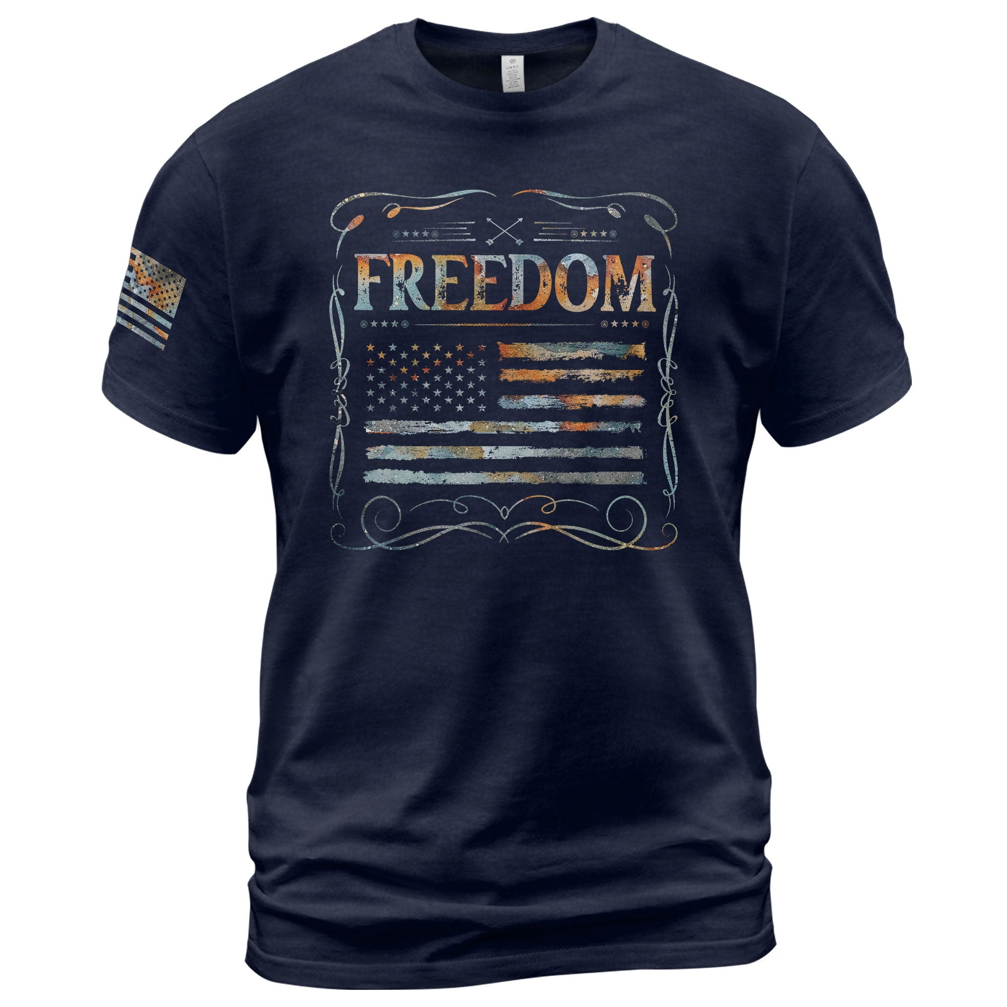 Freedom Shirts for Men, Freedom Rustic Flag Patriotic Tribute - Patriotic T Shirts - Rust Field Wear