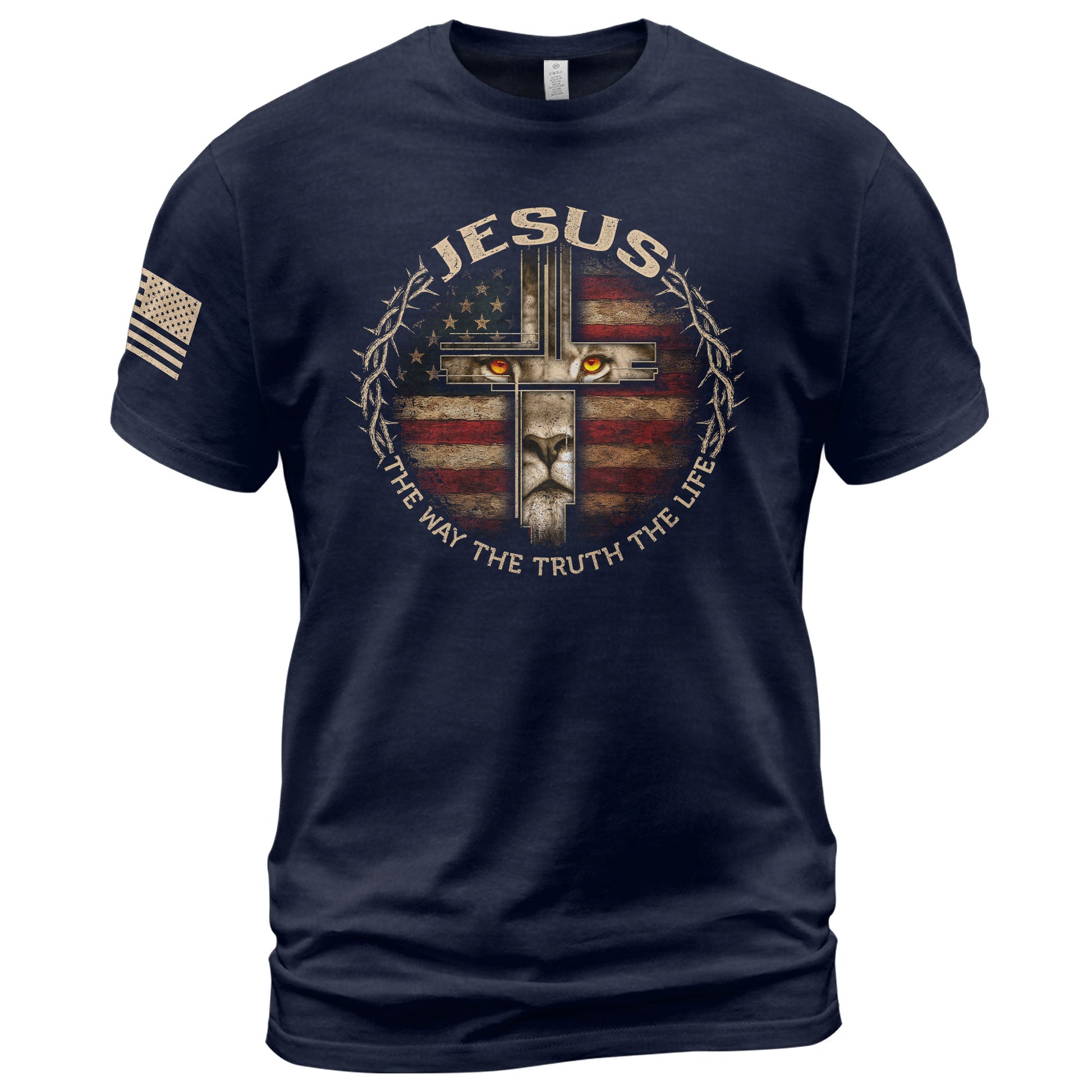 Jesus Lion Cross The Way The Truth The Life, Christian Tee Shirts - Faith Shirts for Men - Rust Field Wear