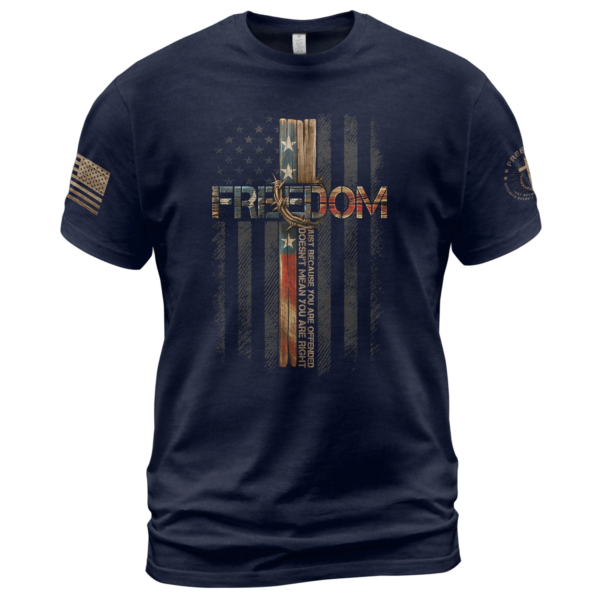 Freedom T Shirt, Freedom Memorial American Flag Cross - Freedom Shirts for Men - Rust Field Wear